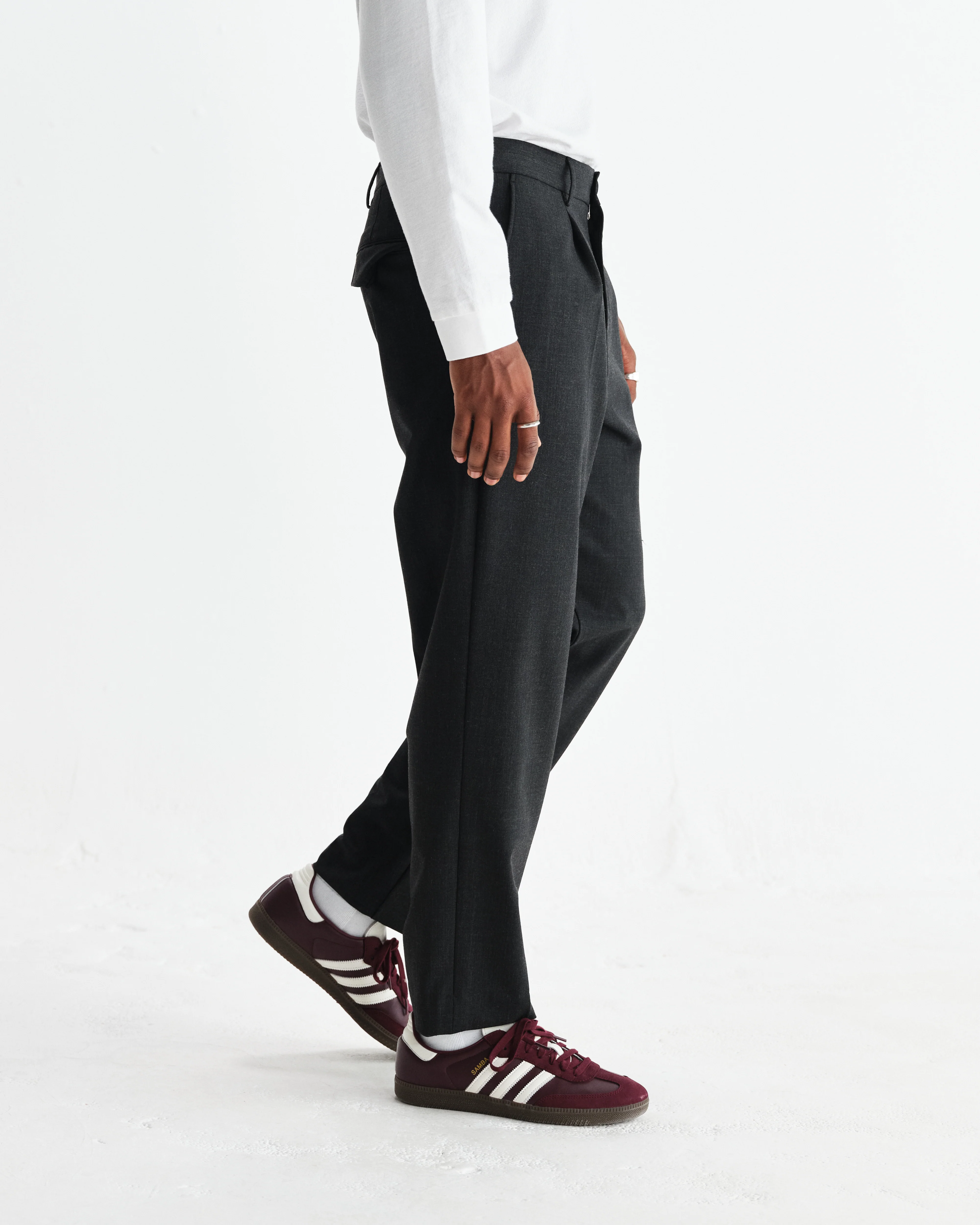 Aubyn - Charcoal Wool Blend Twill Pleated Trousers - Image 4