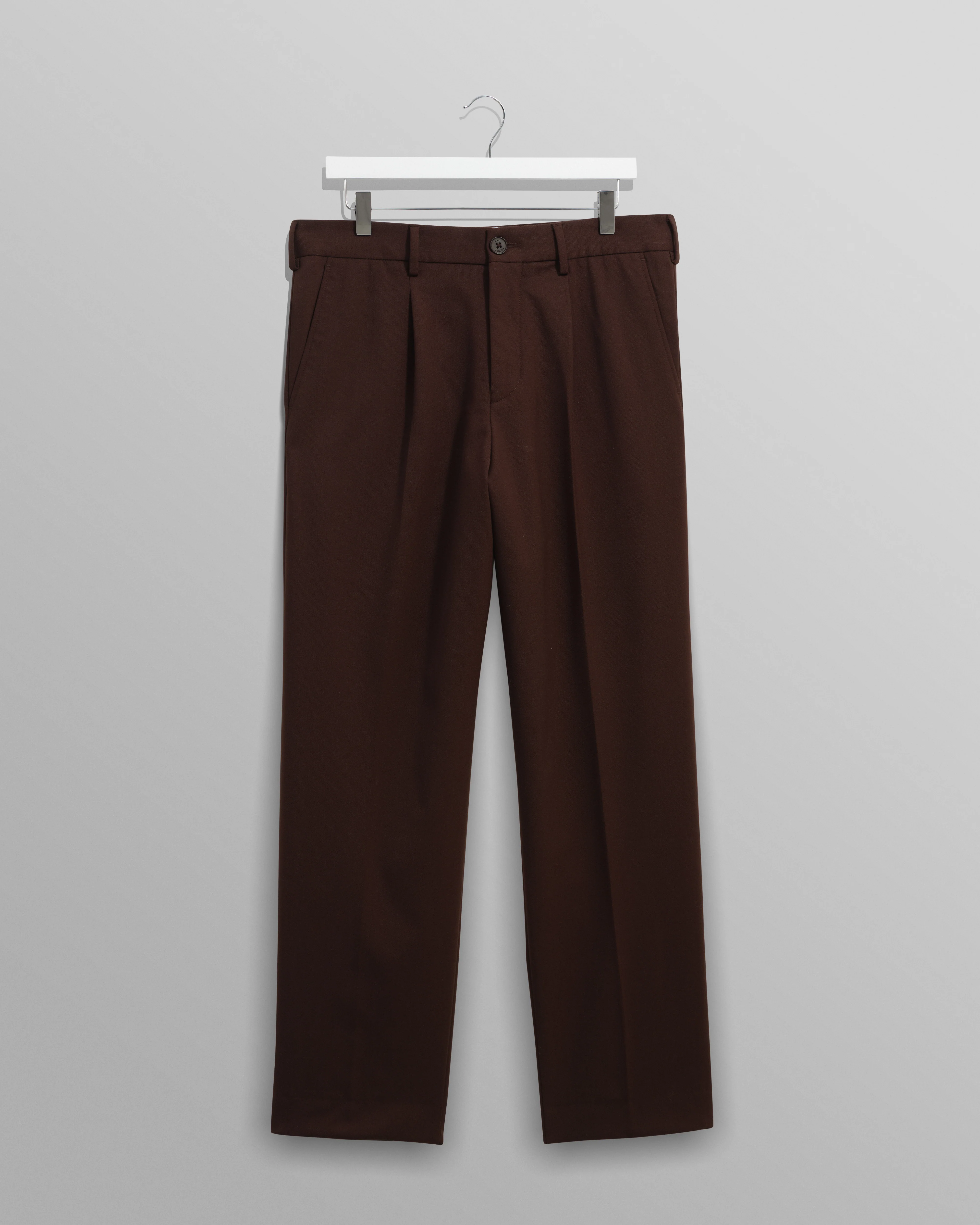 Aubyn - Dark Brown Wool Blend Twill Pleated Trousers