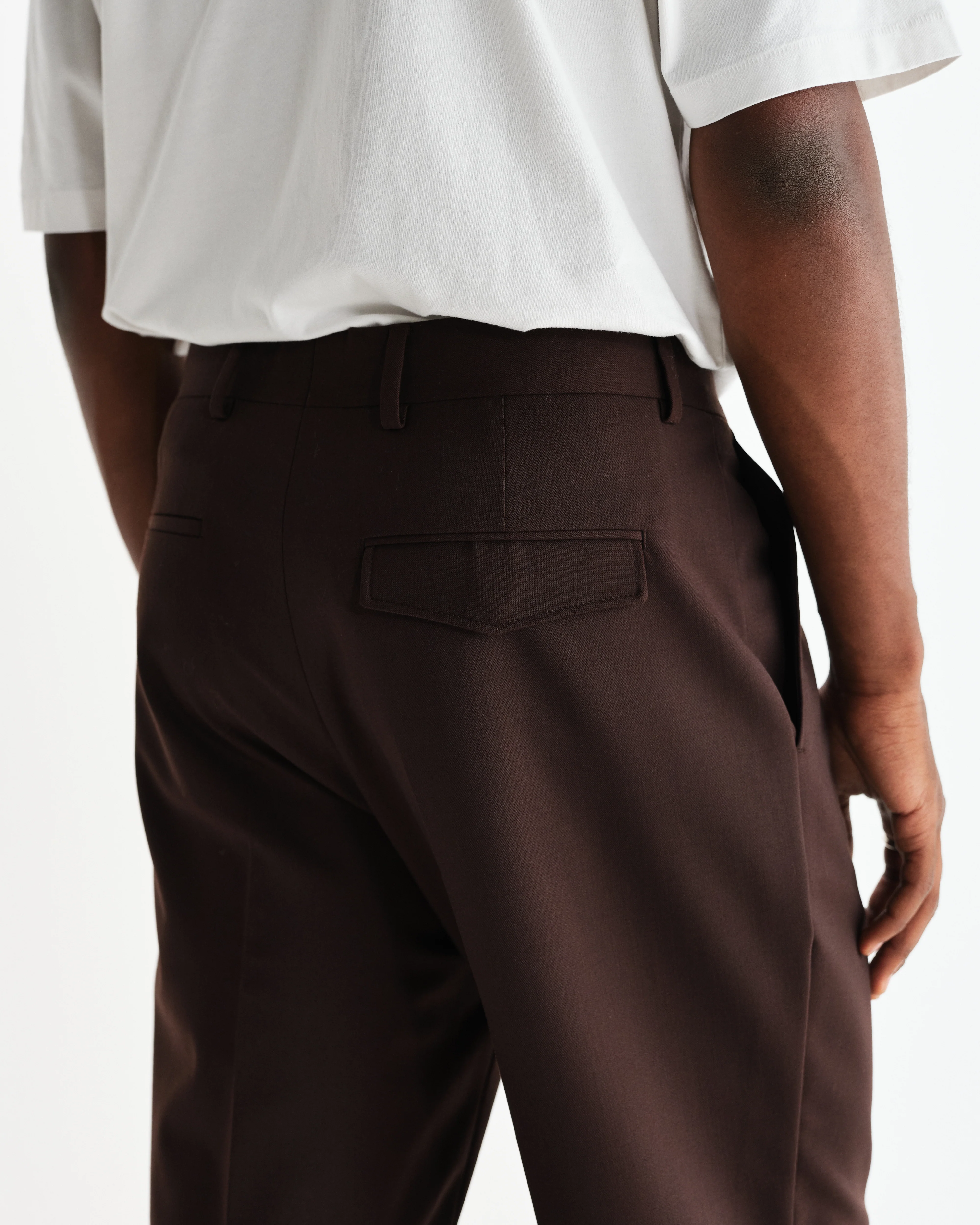 Aubyn - Dark Brown Wool Blend Twill Pleated Trousers - Image 6
