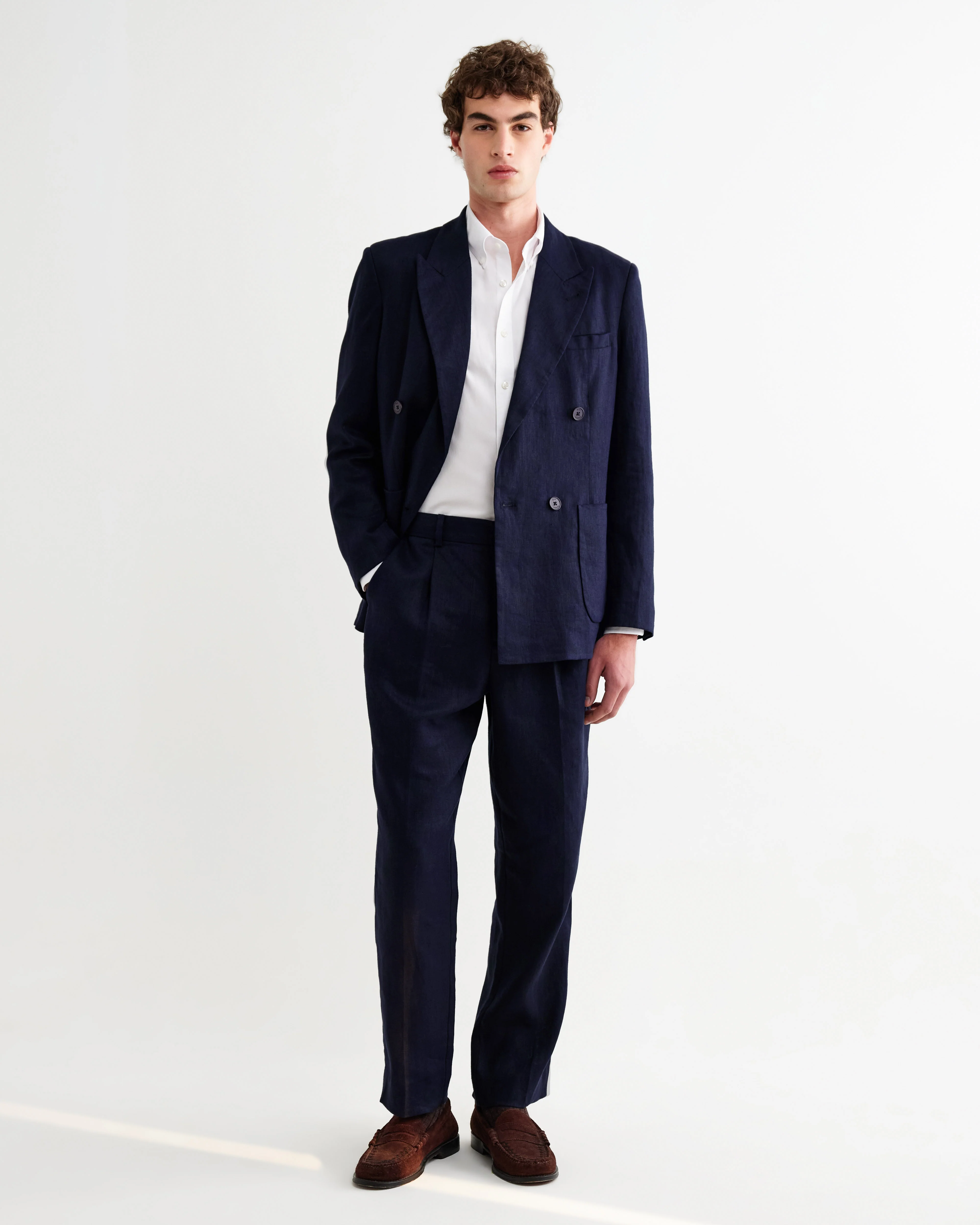Aubyn - Navy Linen Loose Fit Trousers - Image 3