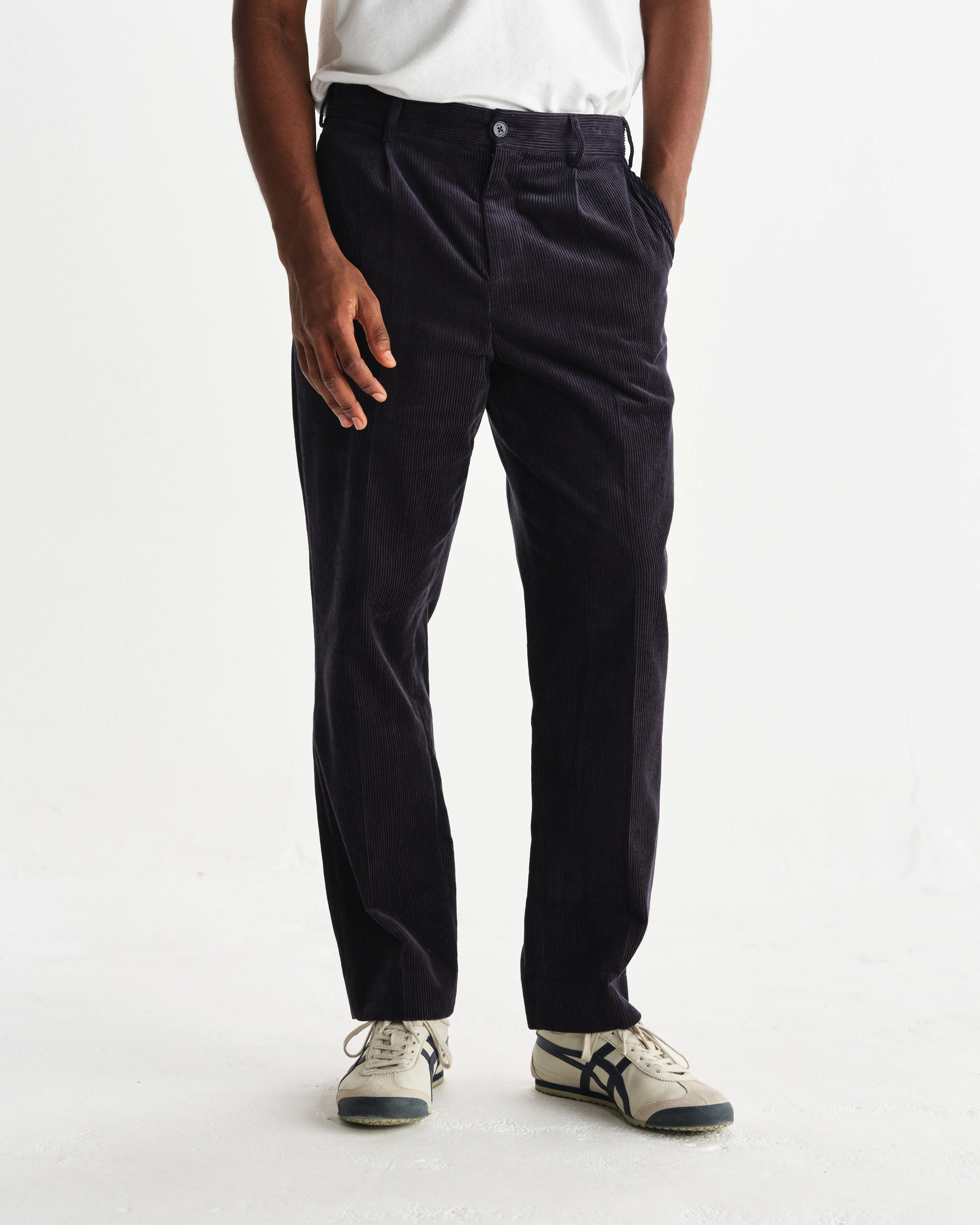 Aubyn - Navy Soft Corduroy Pleated Trousers - Image 3