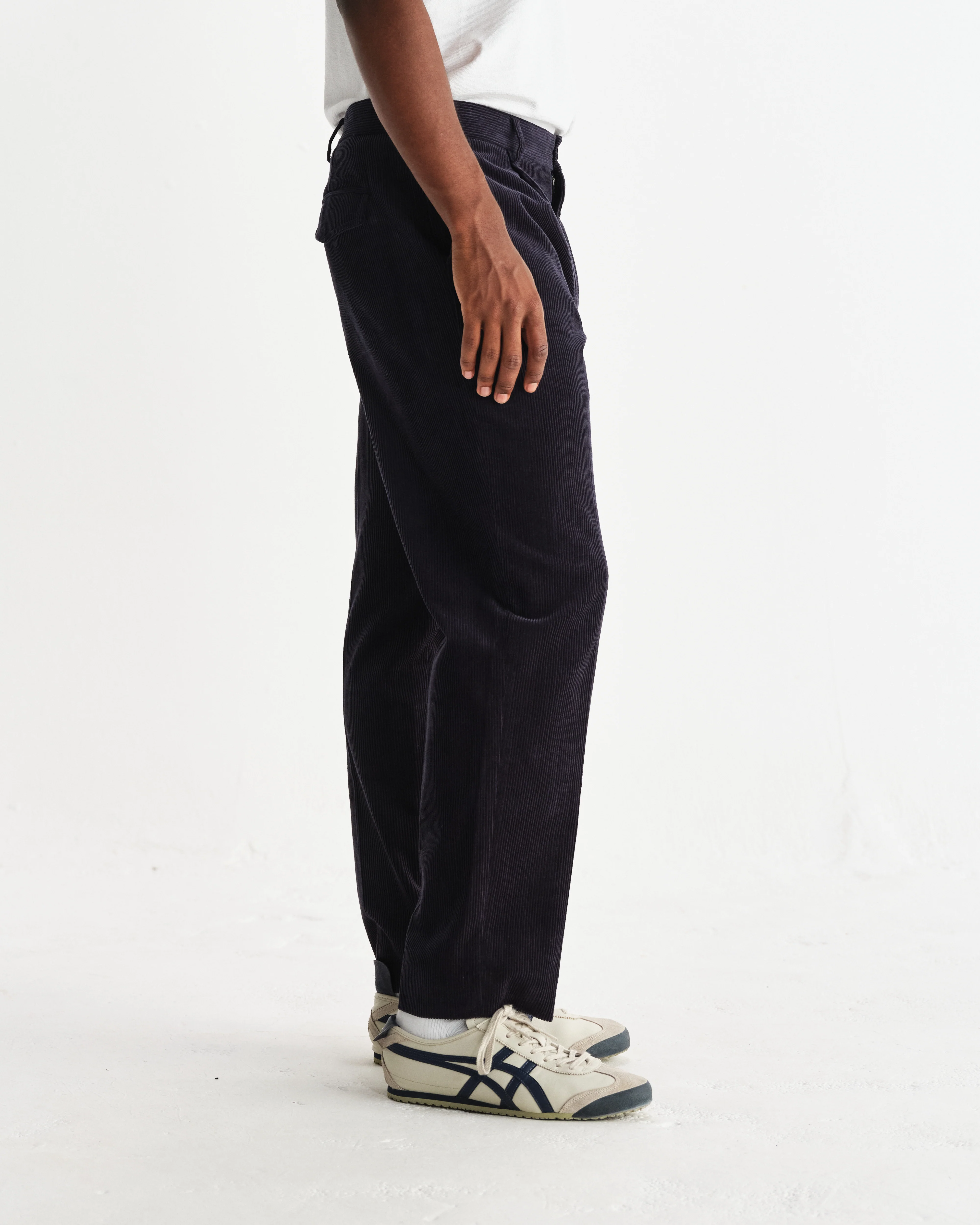 Aubyn - Navy Soft Corduroy Pleated Trousers - Image 4