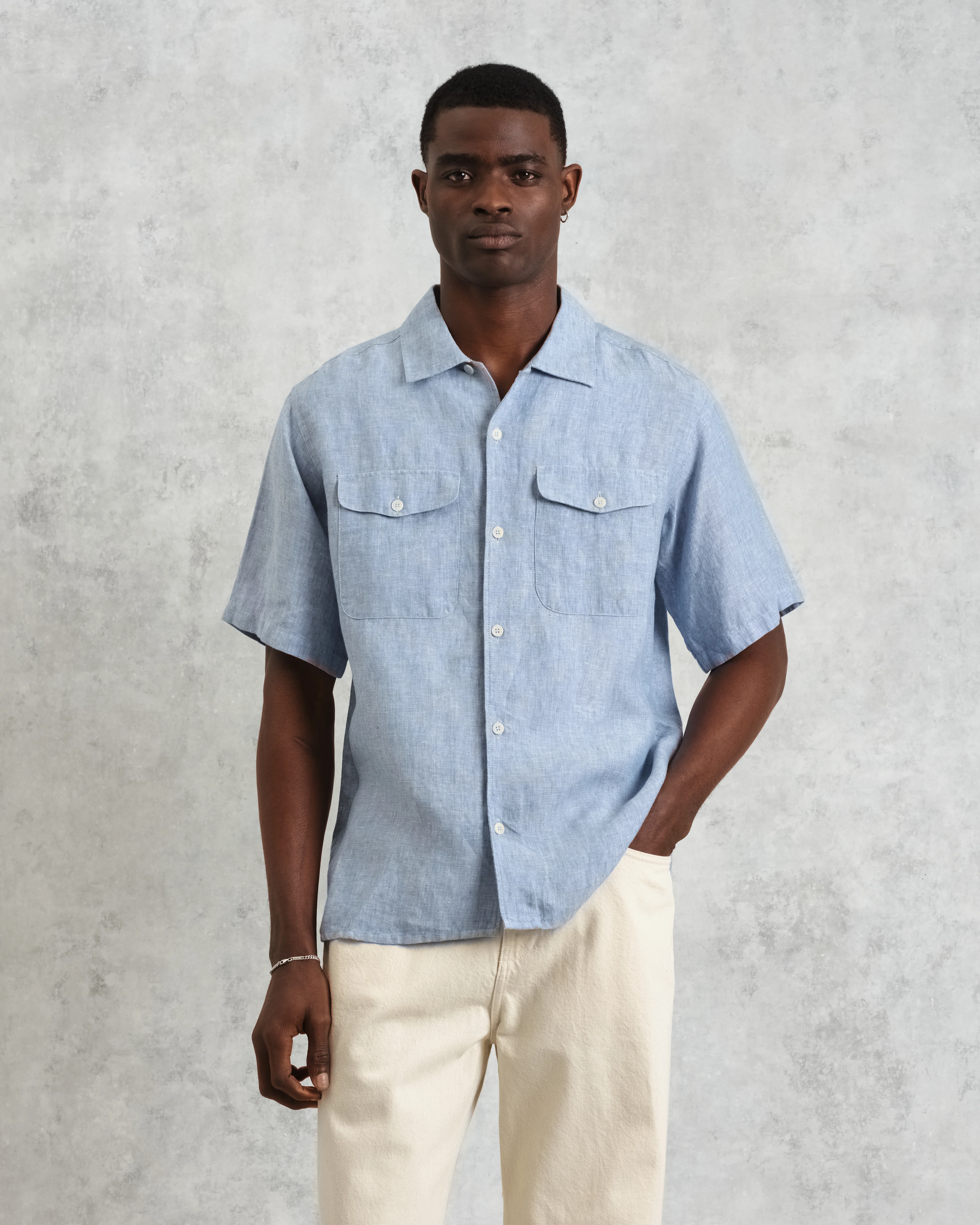 Bartlett - Blue Two-Tone Linen Short-Sleeve Shirt - Image 2