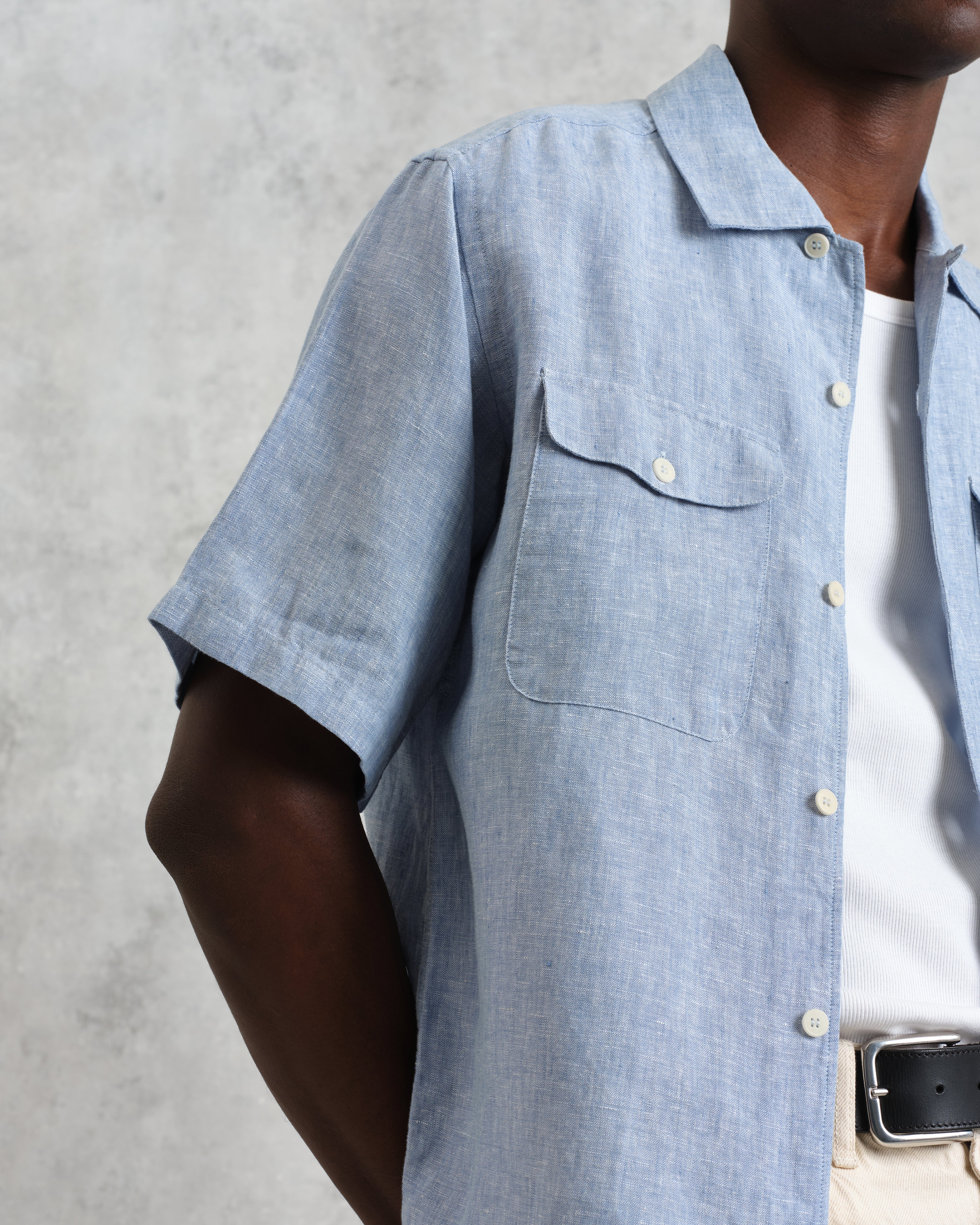 Bartlett - Blue Two-Tone Linen Short-Sleeve Shirt - Image 4