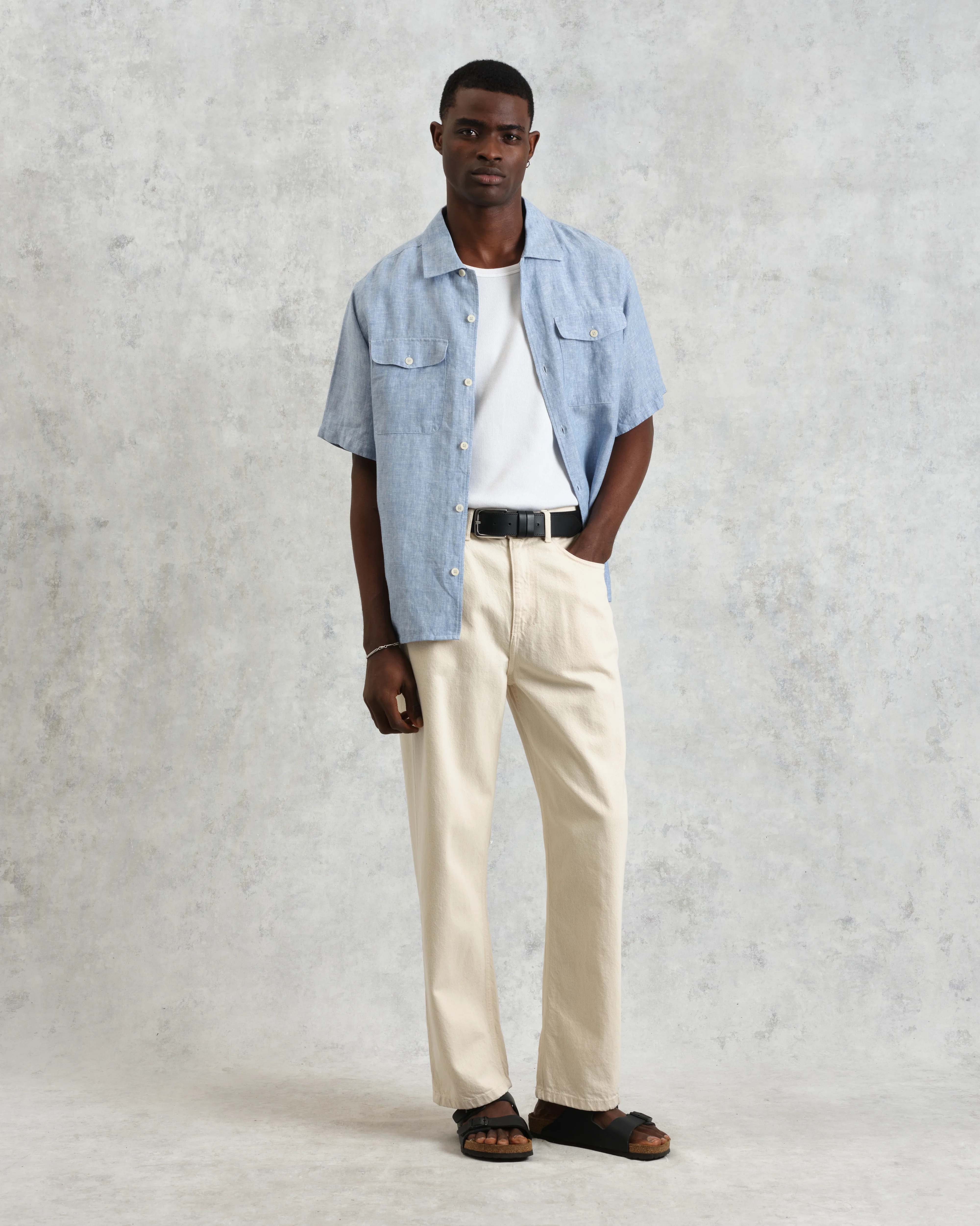 Bartlett - Blue Two-Tone Linen Short-Sleeve Shirt - Image 6