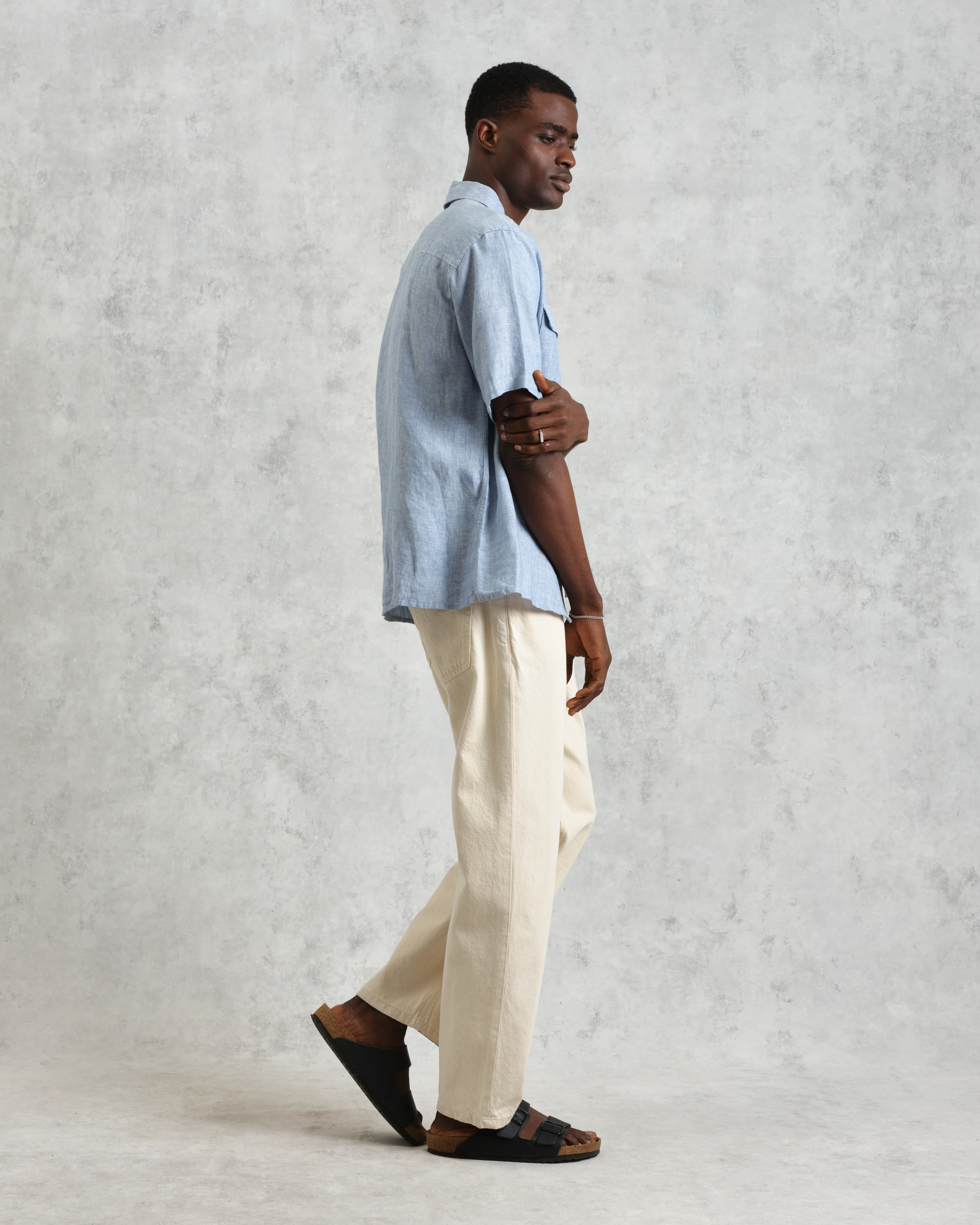 Bartlett - Blue Two-Tone Linen Short-Sleeve Shirt - Image 7