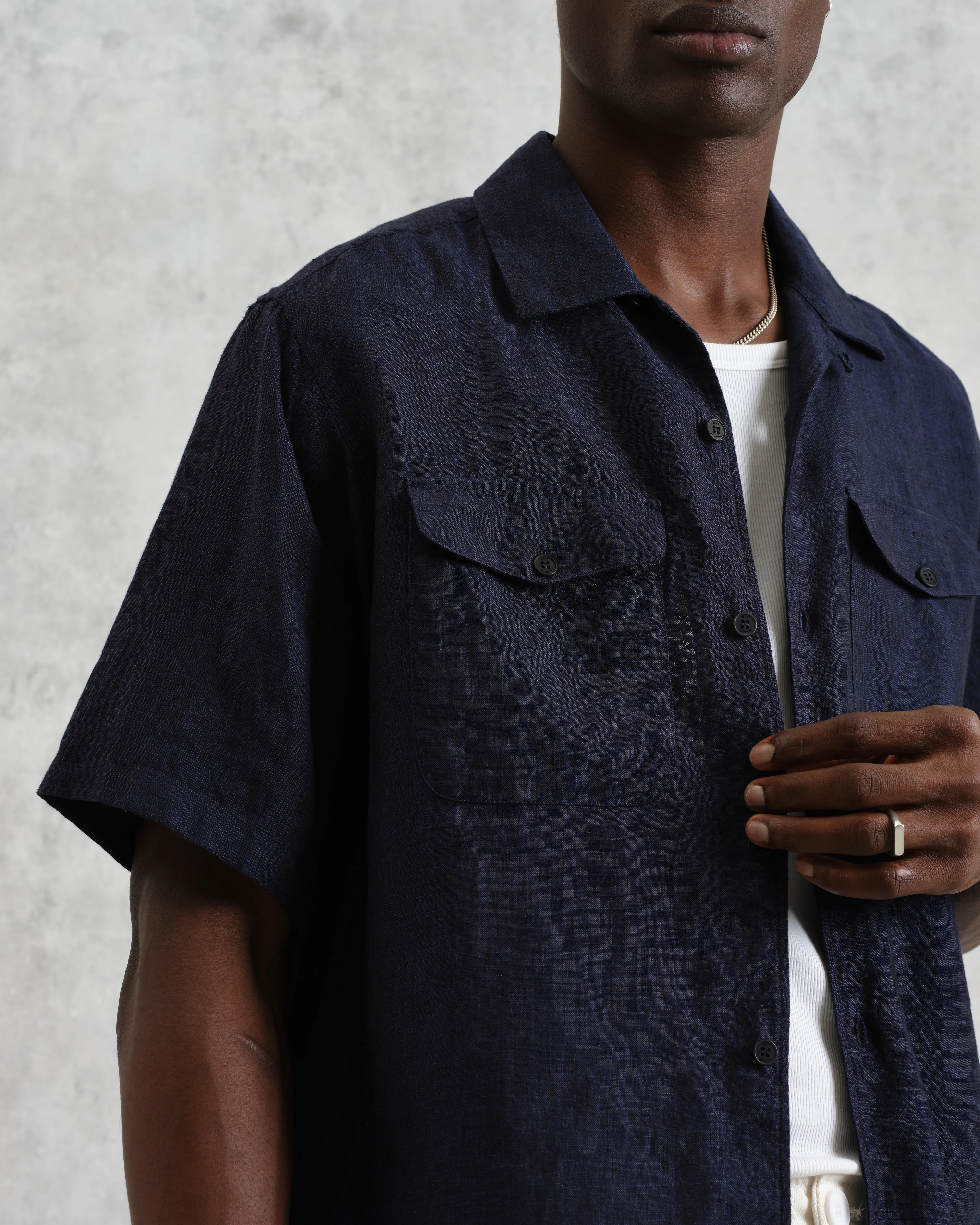 Bartlett - Navy Two-Tone Linen Short-Sleeve Shirt - Image 4