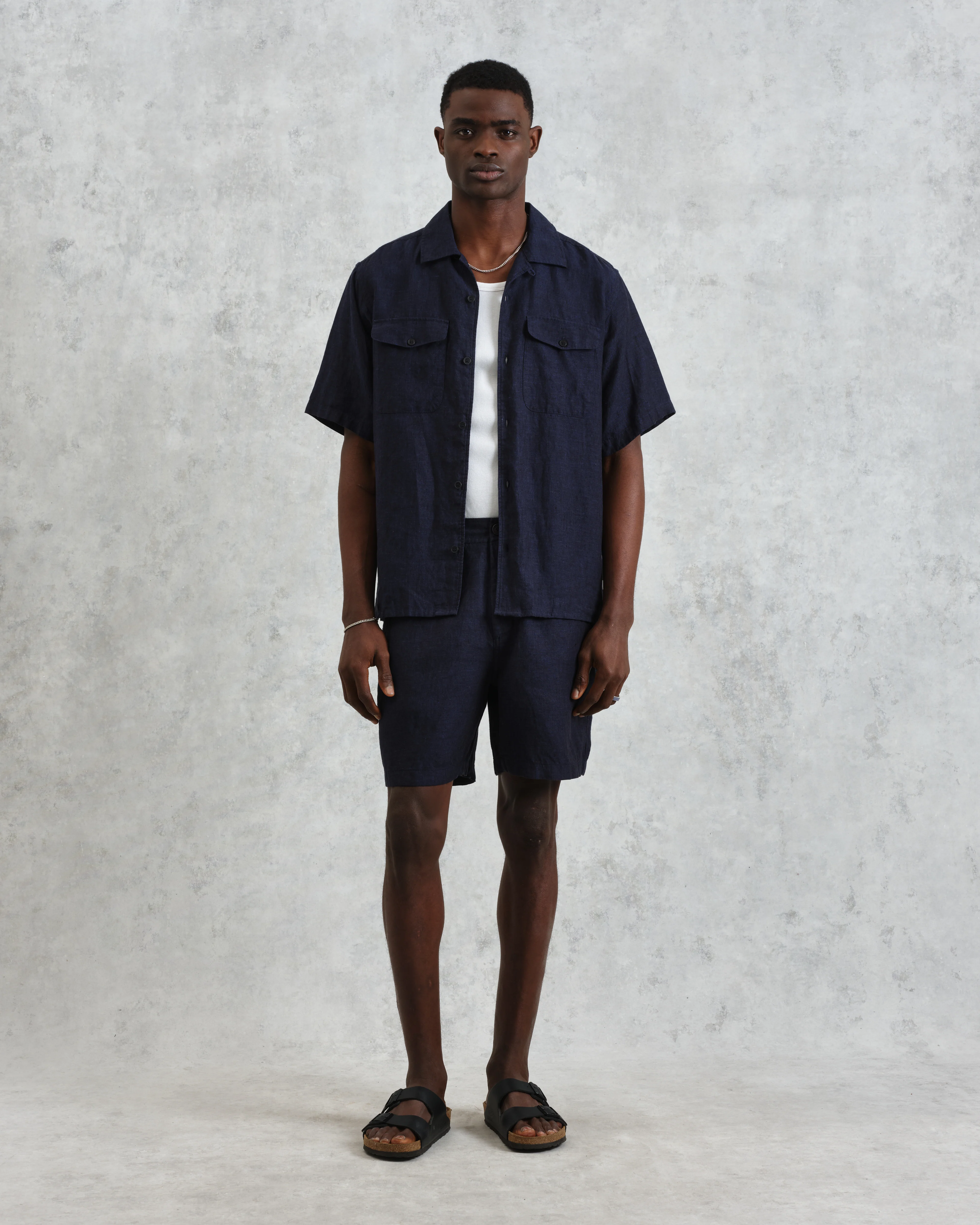 Bartlett - Navy Two-Tone Linen Short-Sleeve Shirt - Image 5