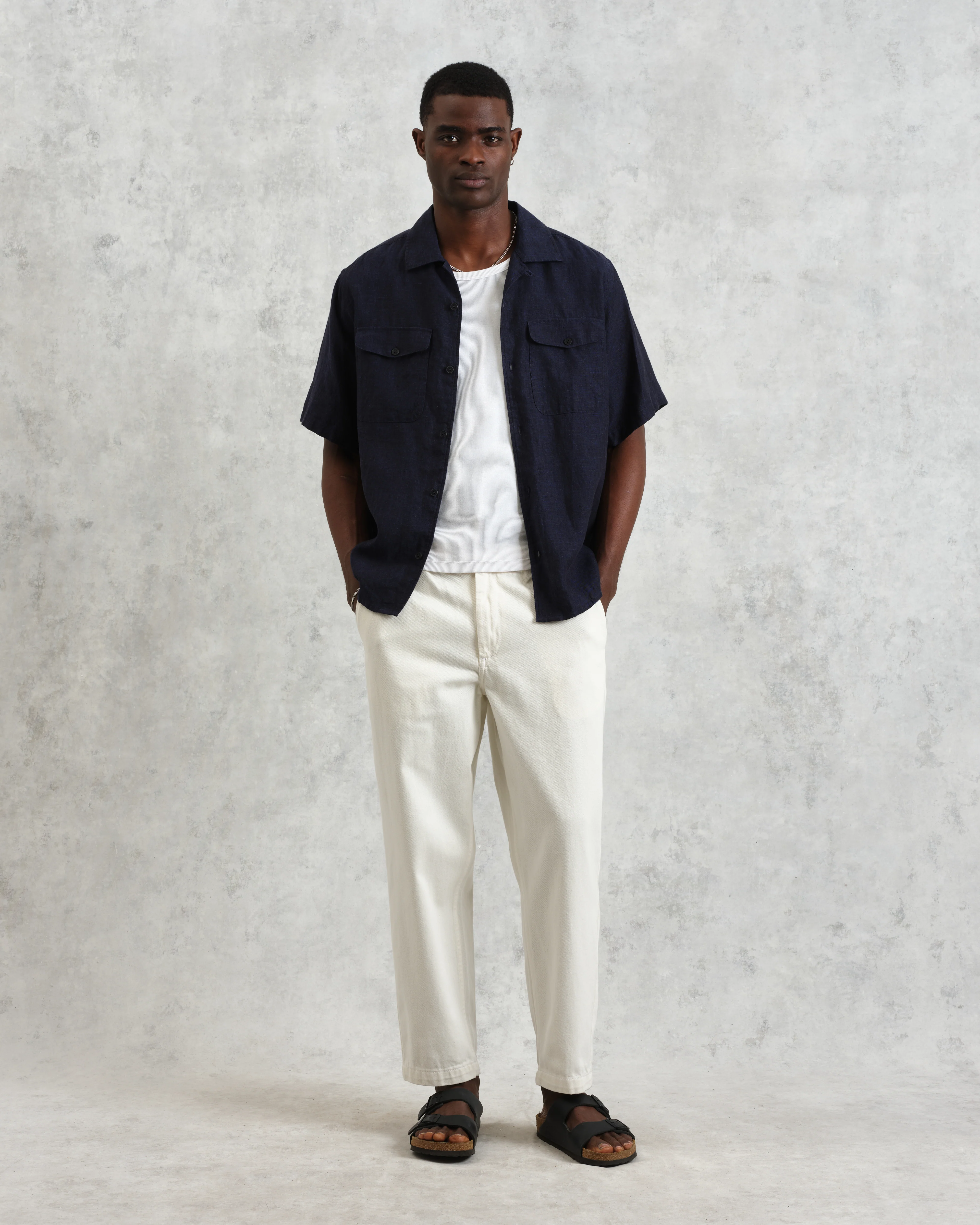 Bartlett - Navy Two-Tone Linen Short-Sleeve Shirt - Image 6