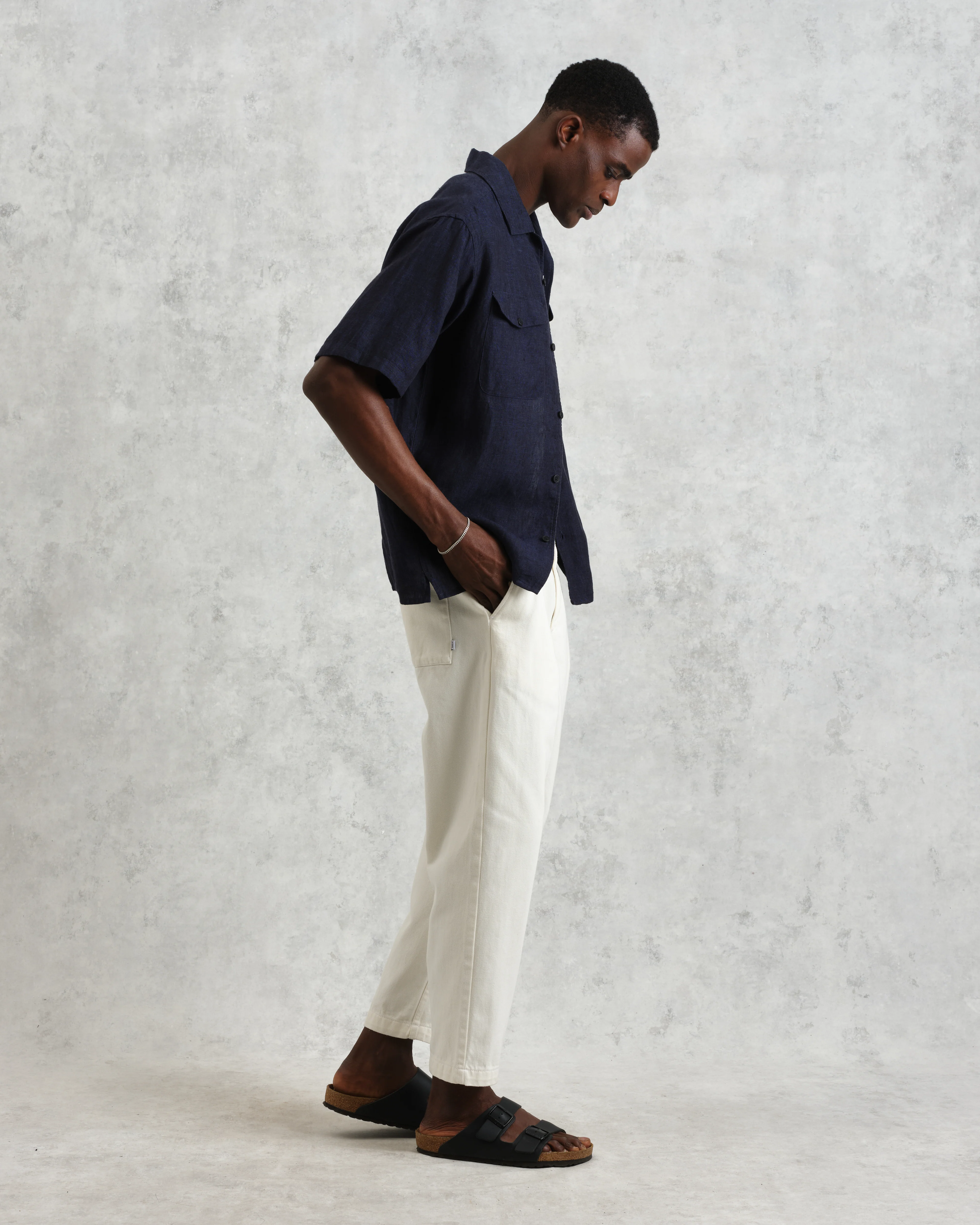 Bartlett - Navy Two-Tone Linen Short-Sleeve Shirt - Image 7