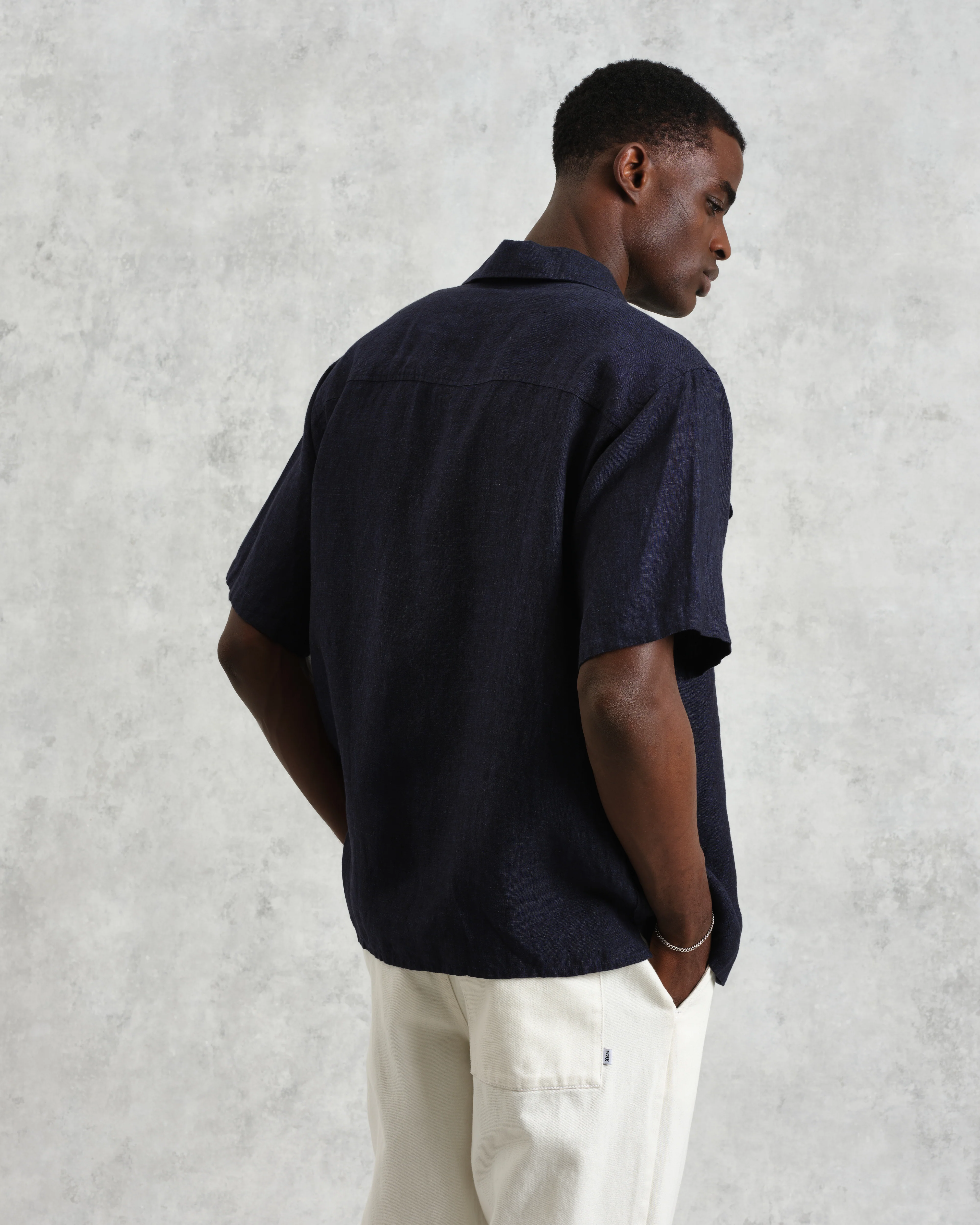 Bartlett - Navy Two-Tone Linen Short-Sleeve Shirt - Image 9