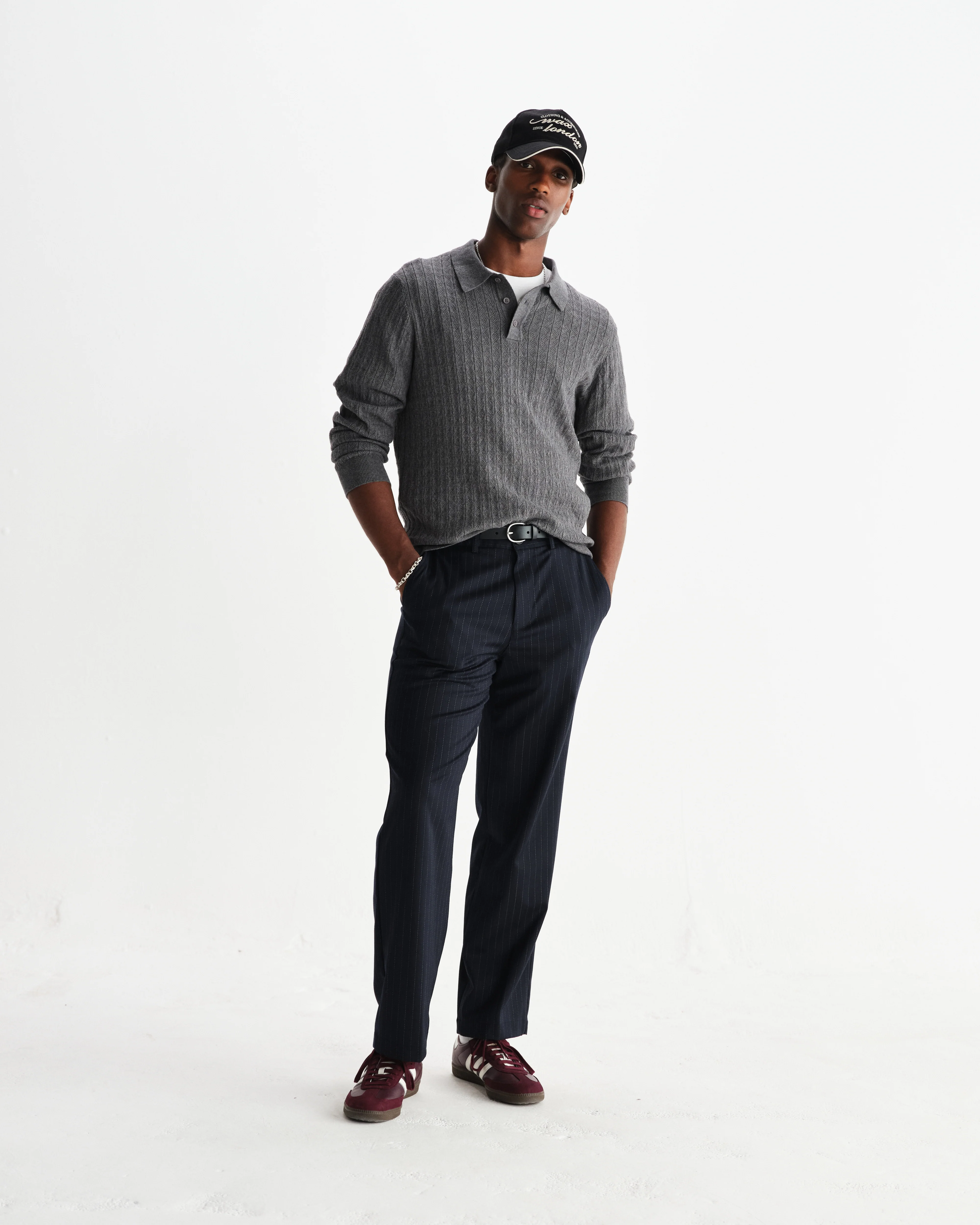 Bayham - Navy Wool Blend Pinstripe Trousers - Image 2