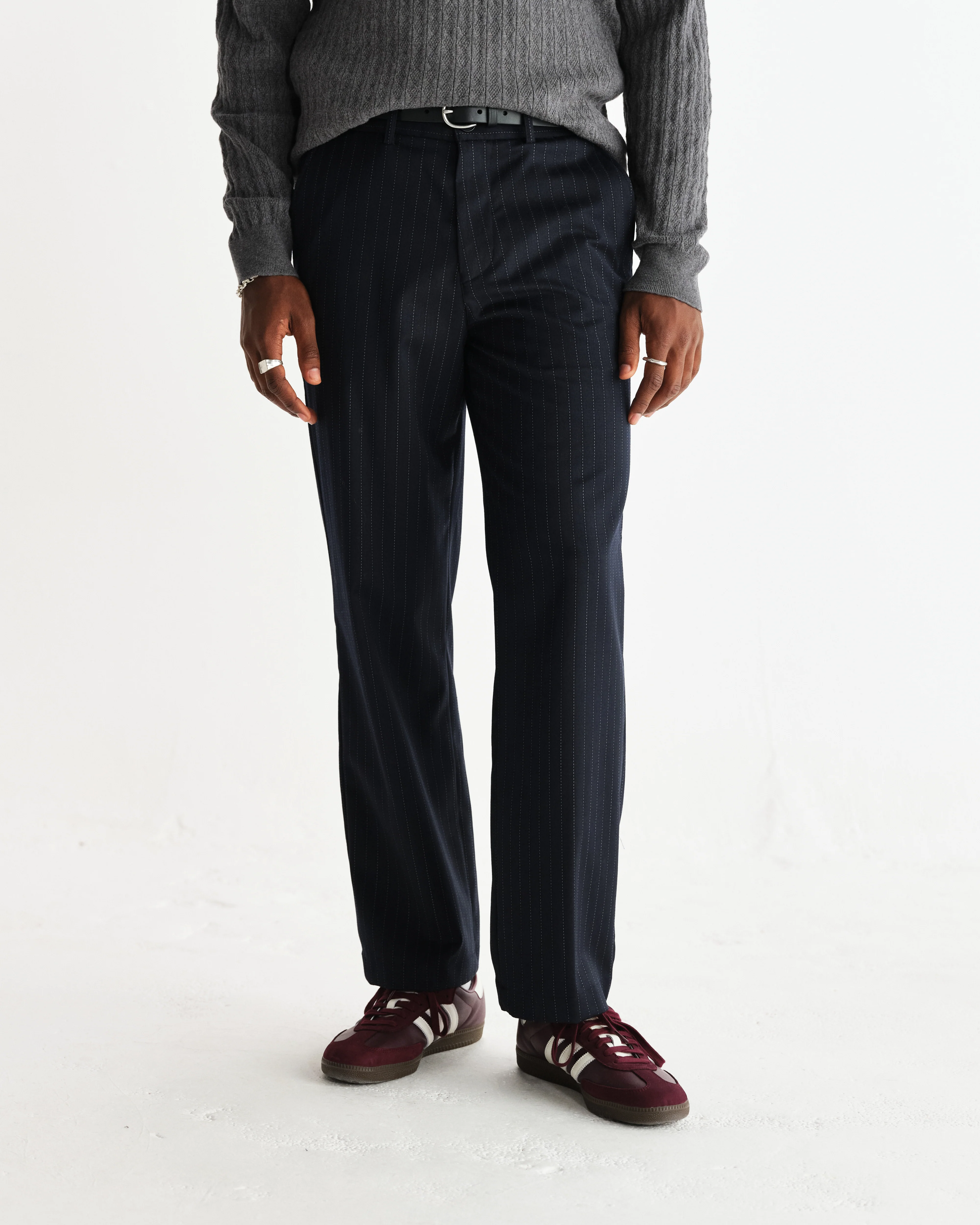 Bayham - Navy Wool Blend Pinstripe Trousers - Image 3