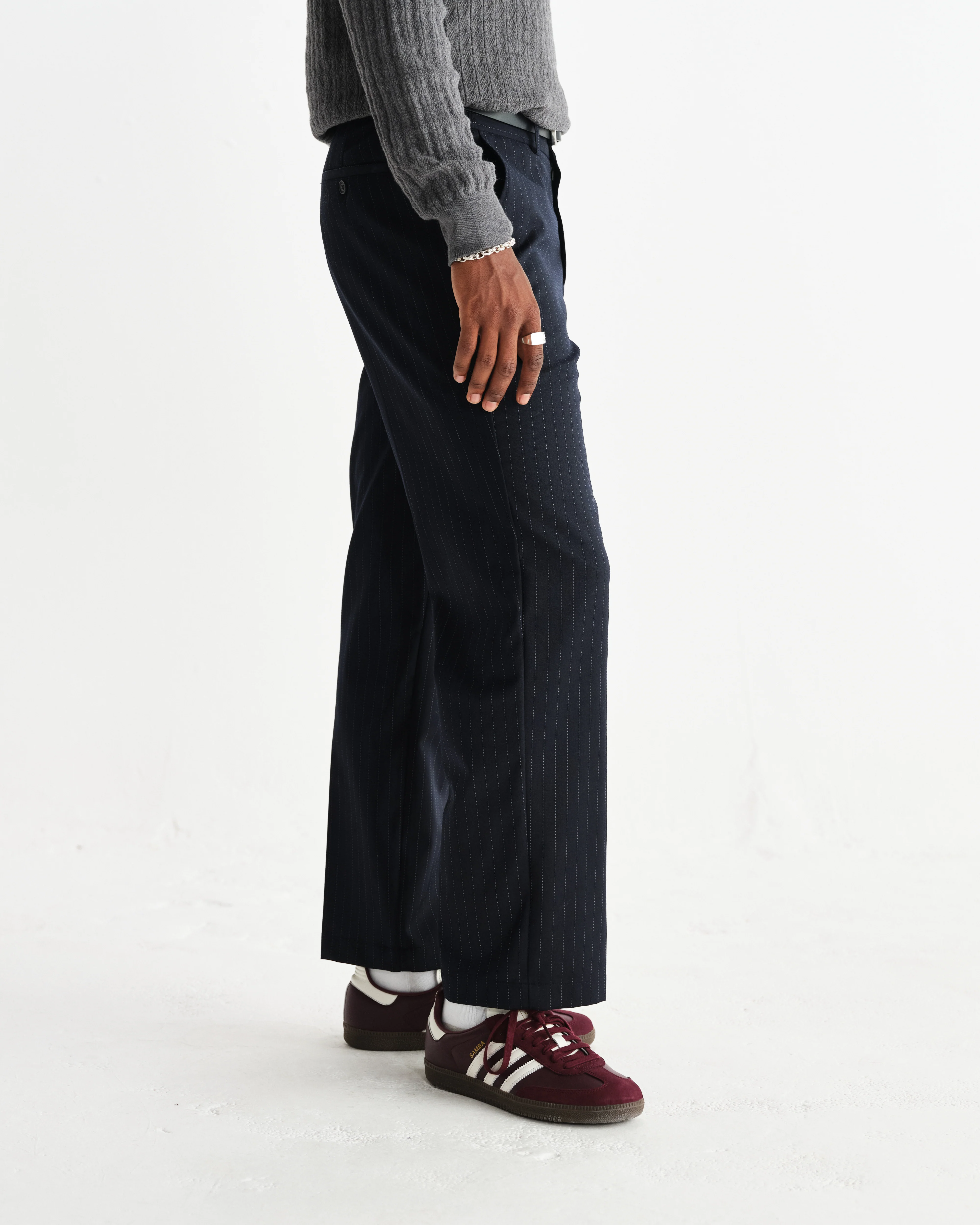 Bayham - Navy Wool Blend Pinstripe Trousers - Image 4
