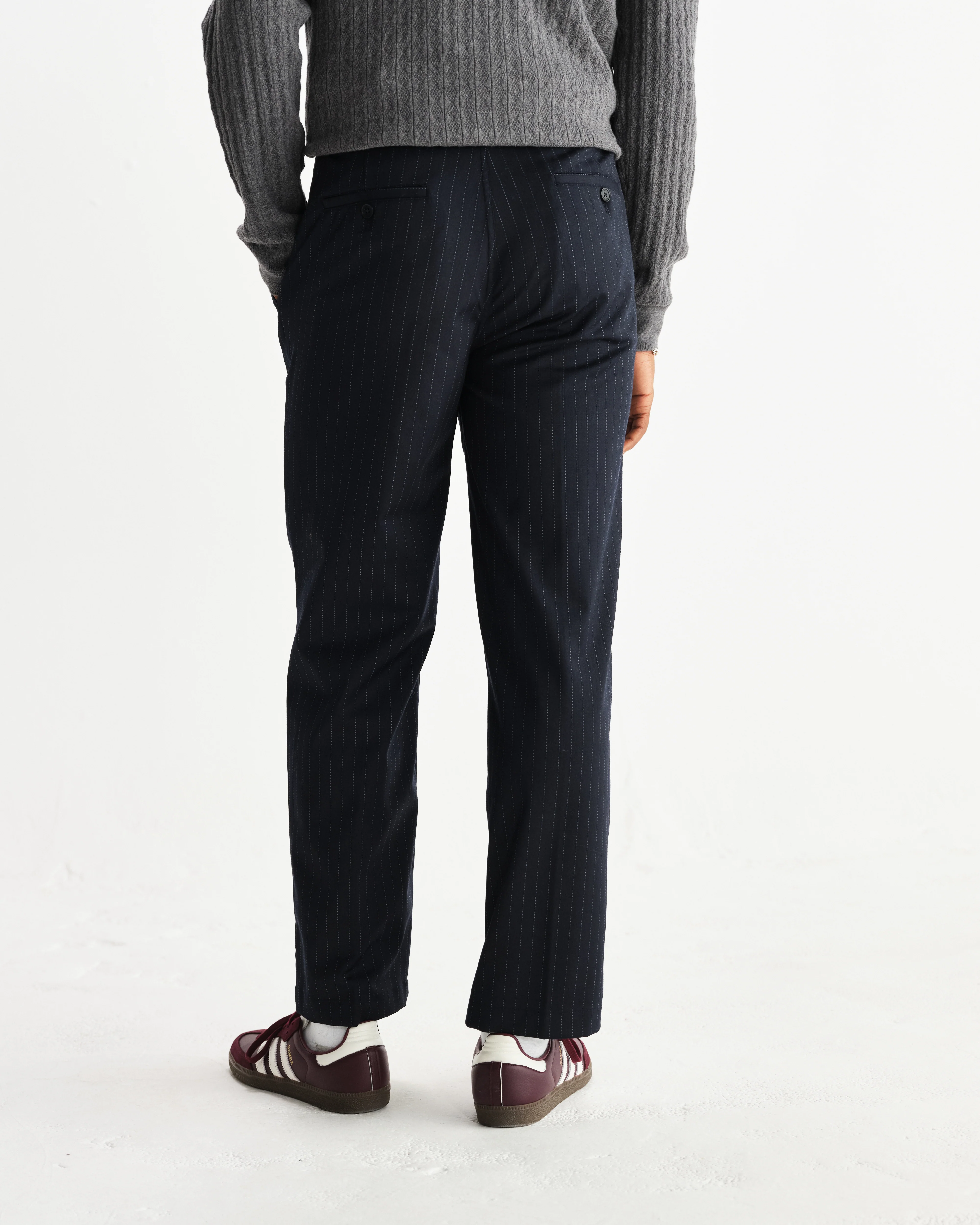 Bayham - Navy Wool Blend Pinstripe Trousers - Image 5