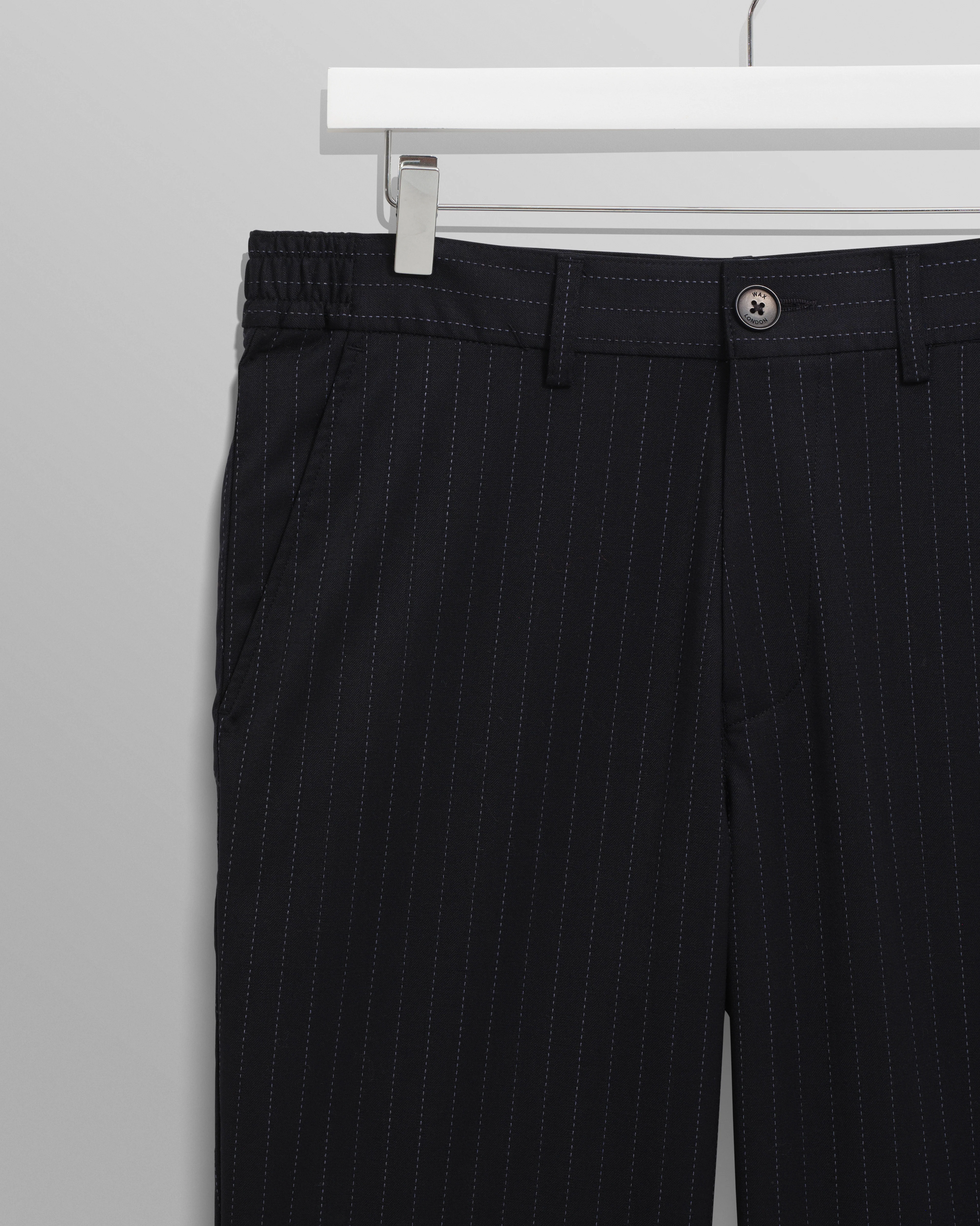 Bayham - Navy Wool Blend Pinstripe Trousers - Image 7