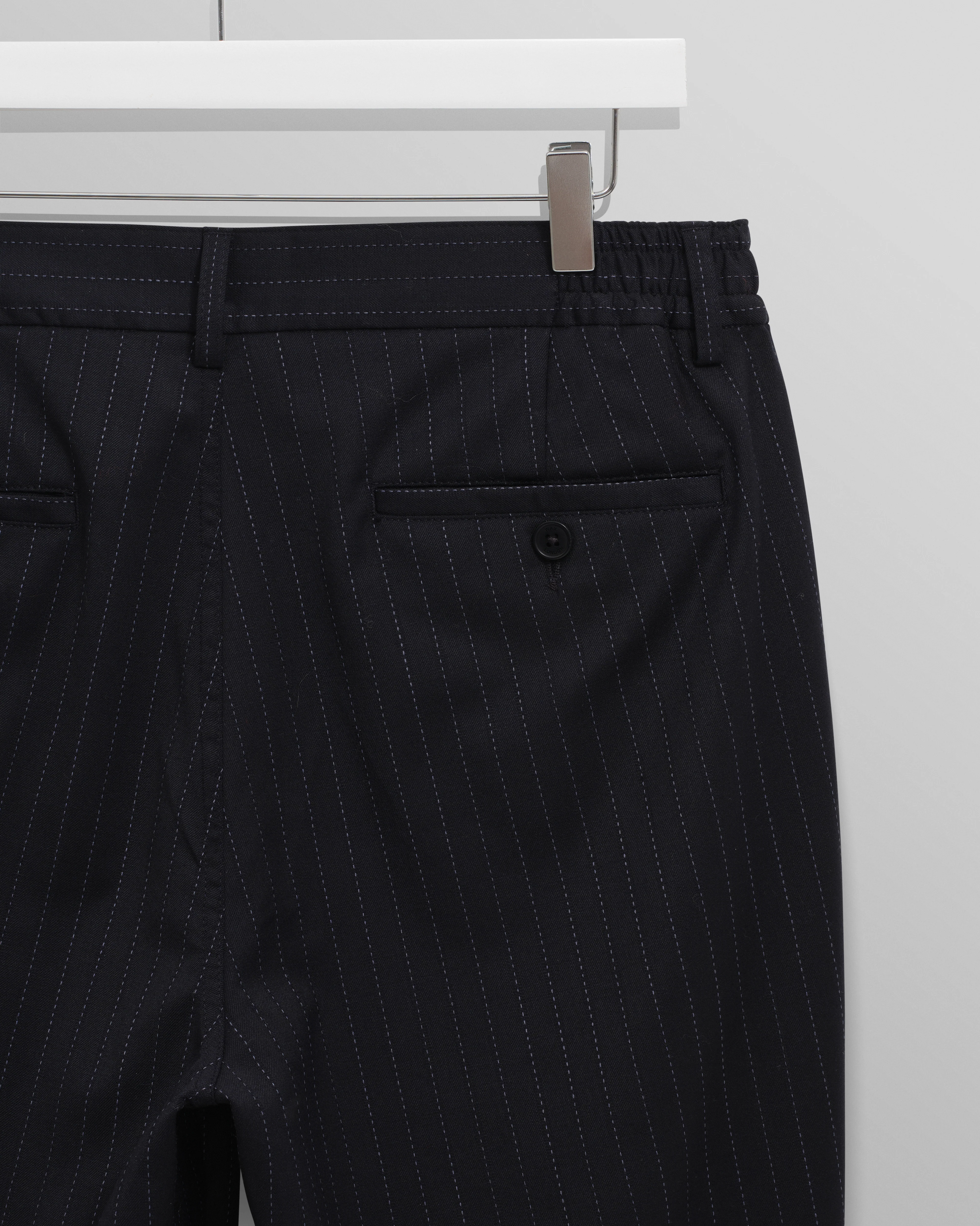 Bayham - Navy Wool Blend Pinstripe Trousers - Image 9