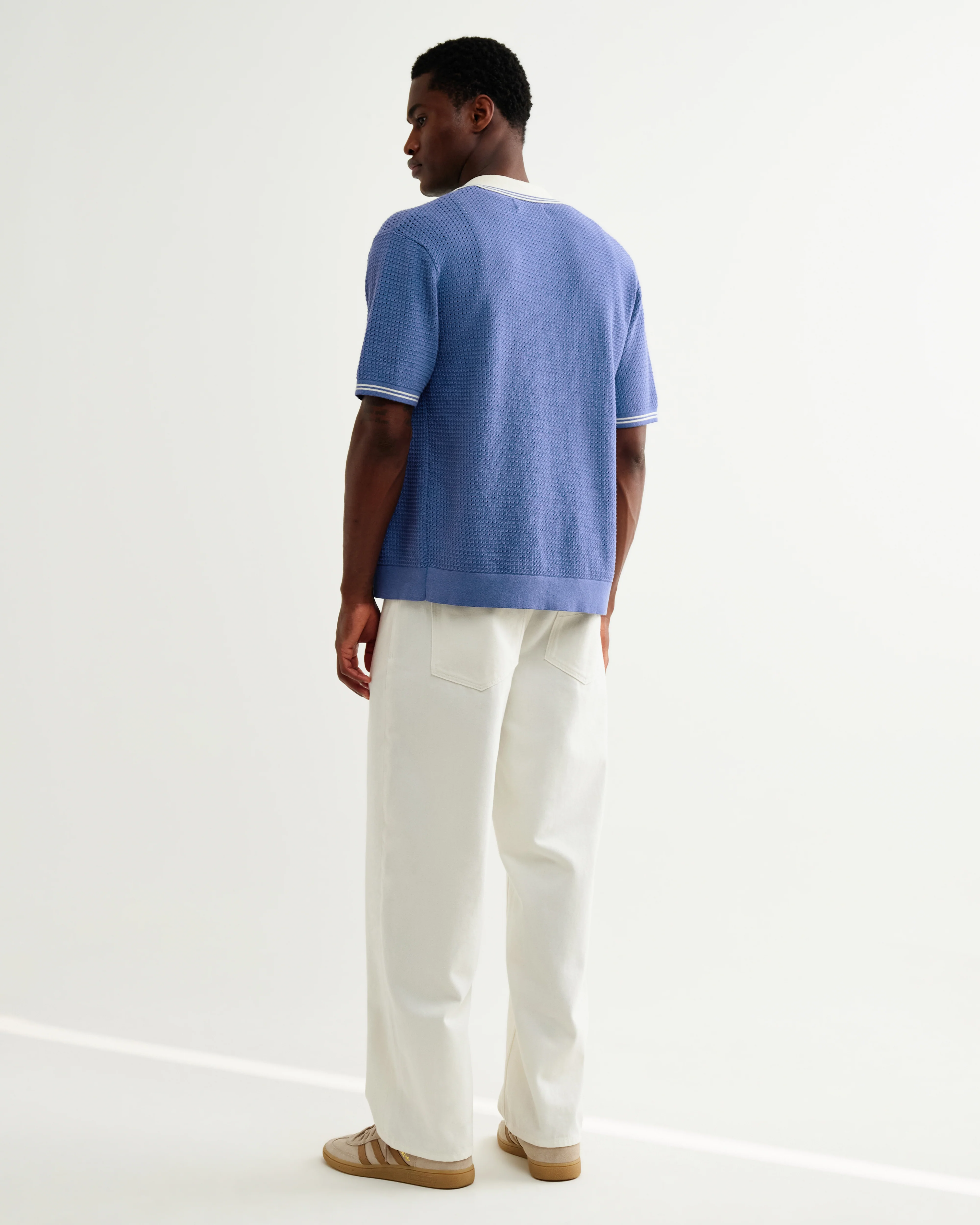 Belle - Blue Tipped Pointelle Polo Shirt - Image 6