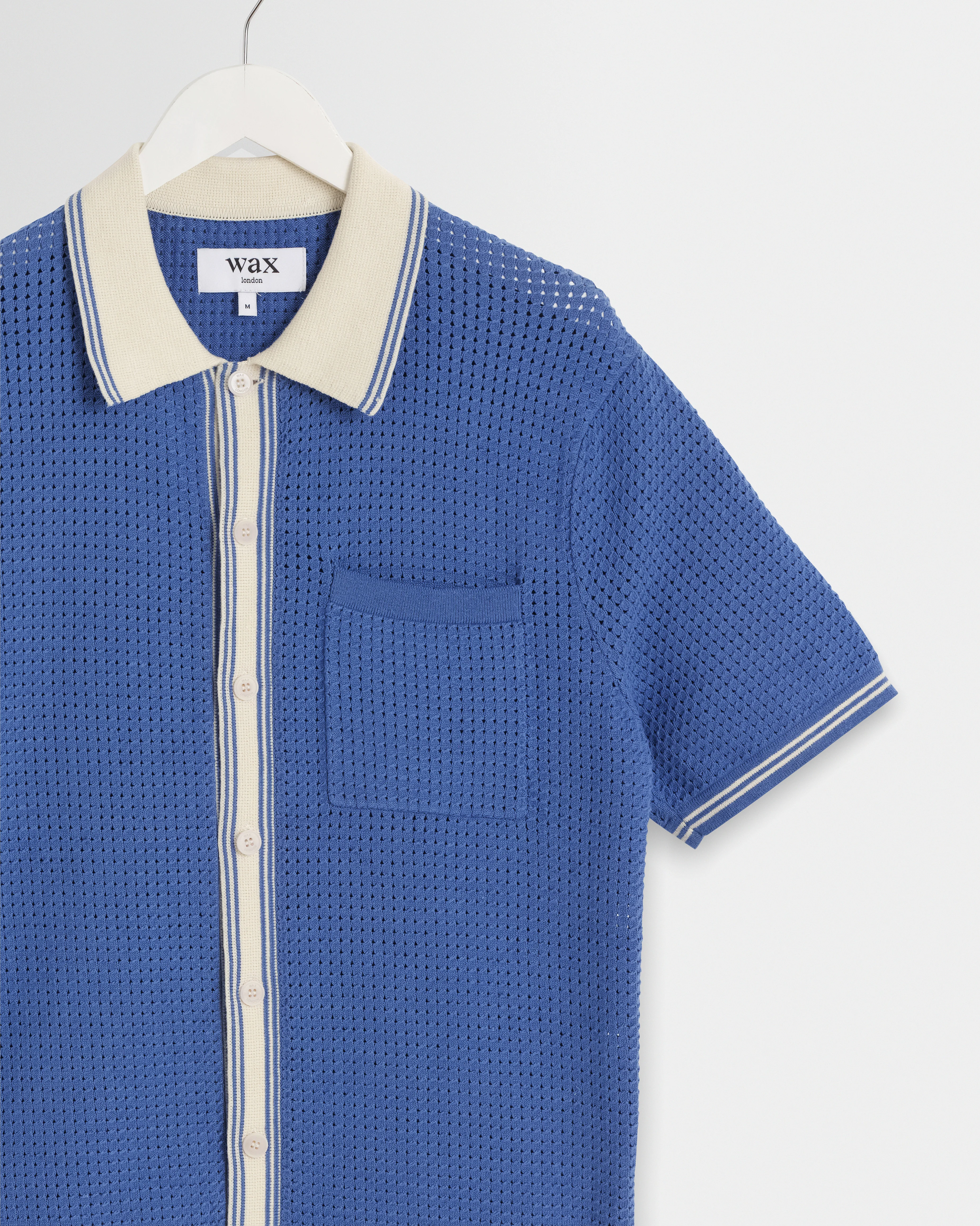 Belle - Blue Tipped Pointelle Polo Shirt - Image 7