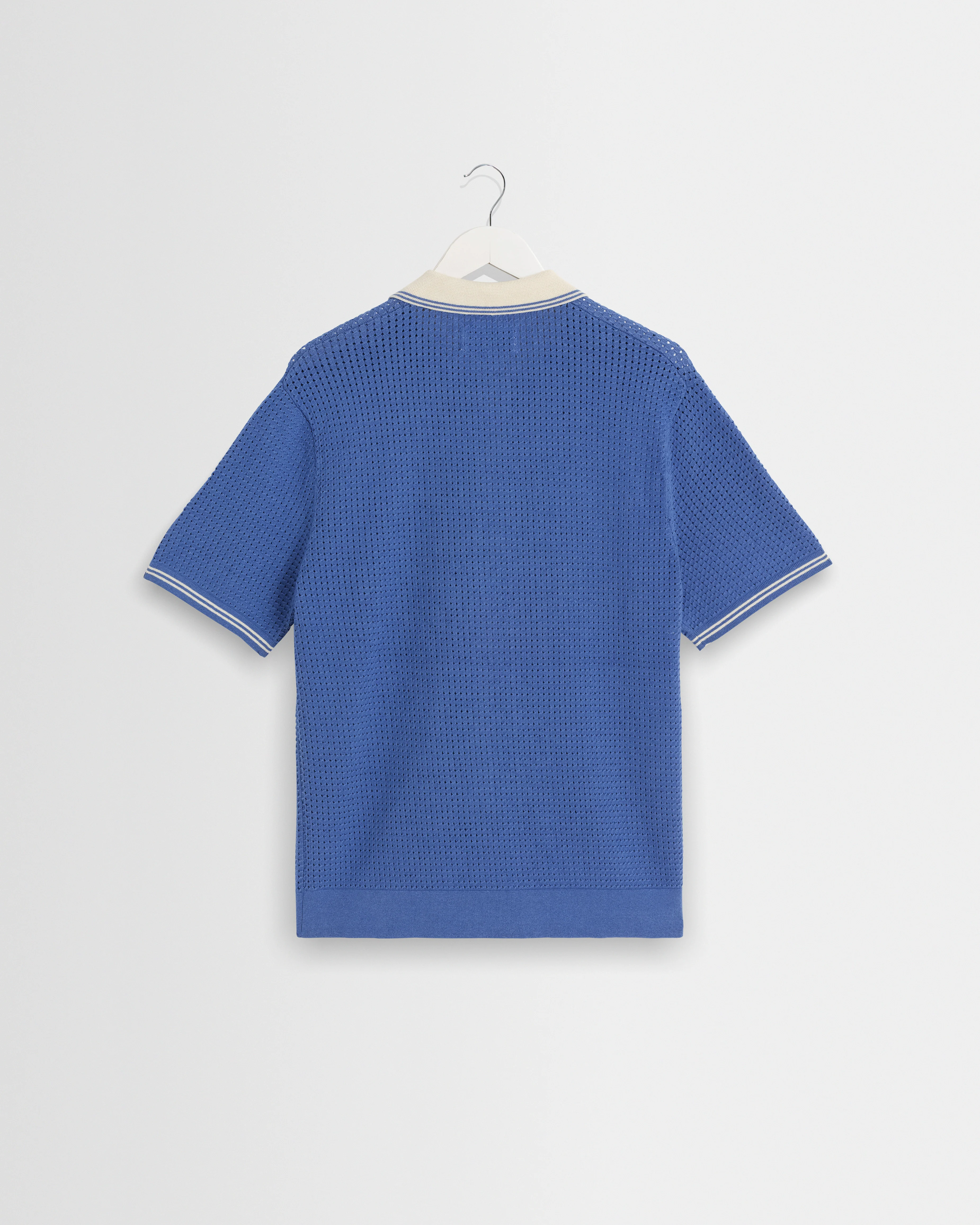 Belle - Blue Tipped Pointelle Polo Shirt - Image 8