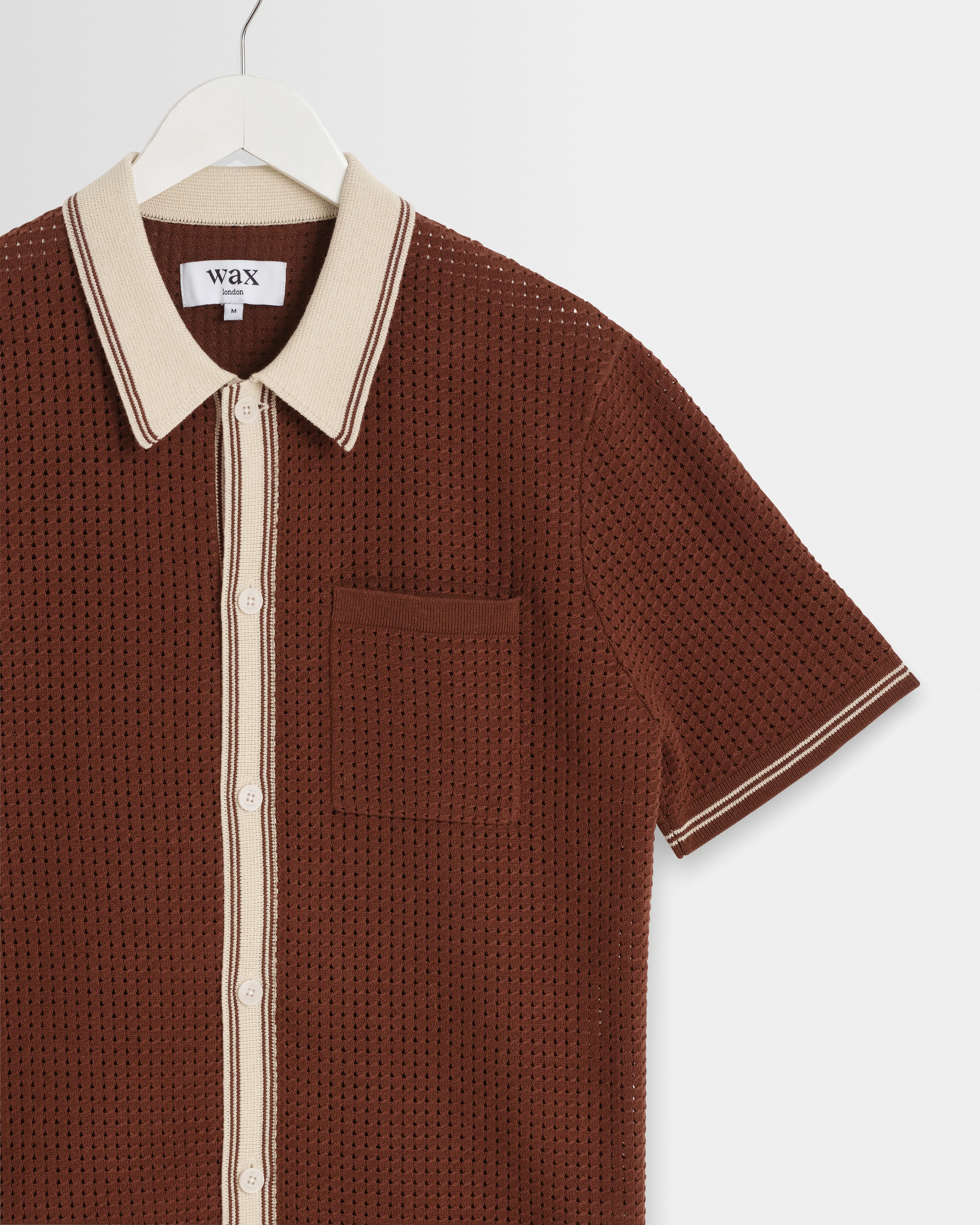 Belle - Dark Brown Tipped Pointelle Polo Shirt - Image 8