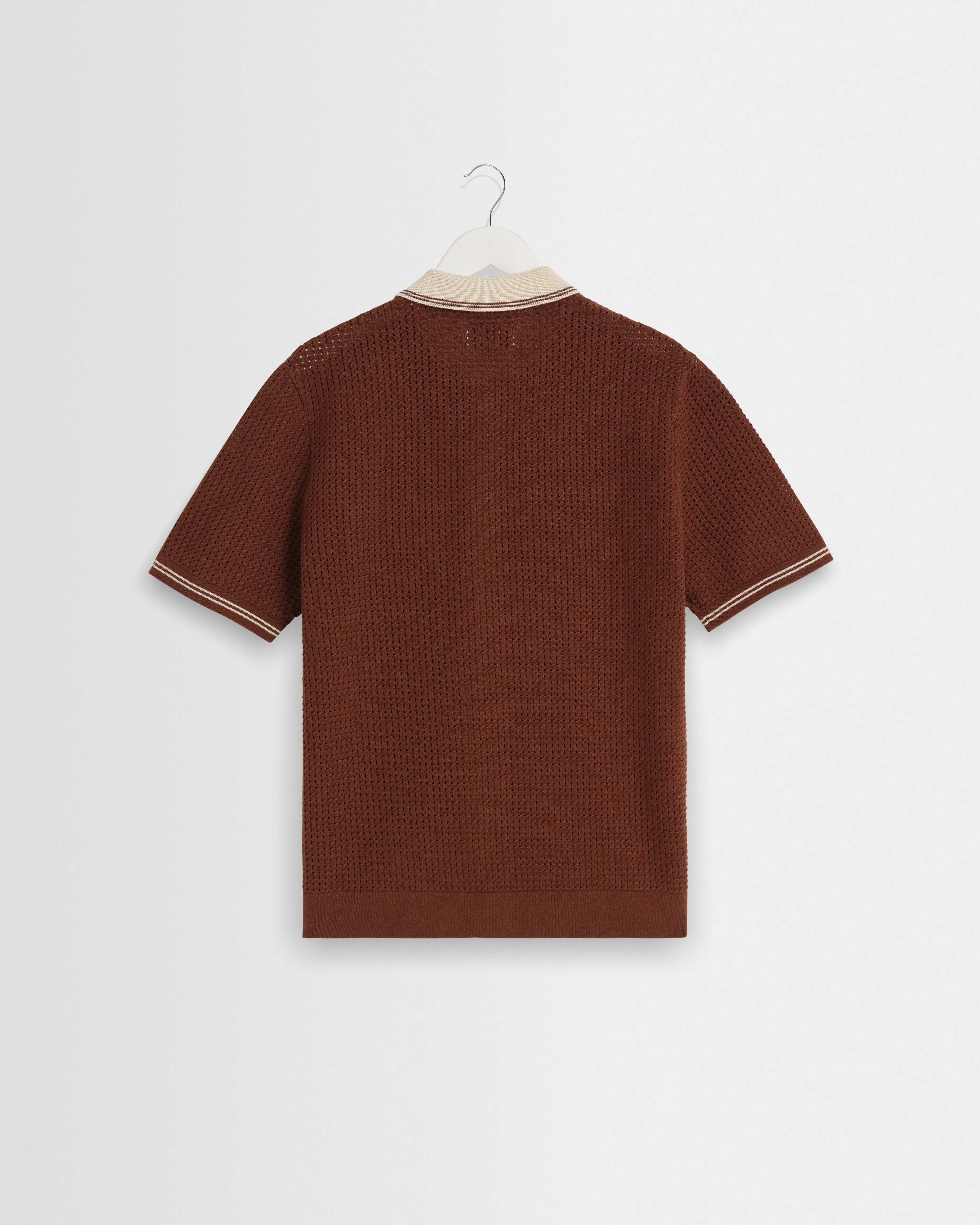 Belle - Dark Brown Tipped Pointelle Polo Shirt - Image 9