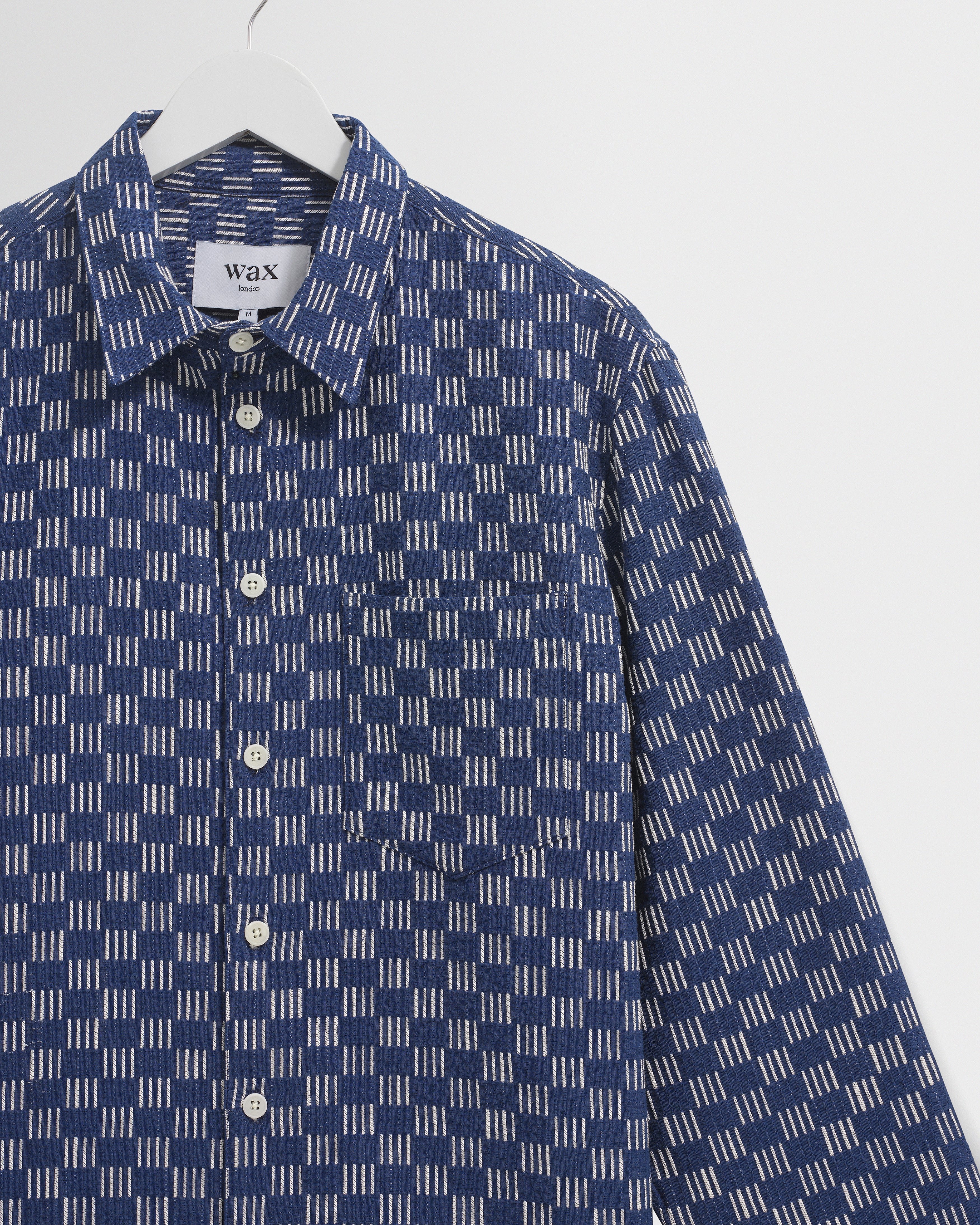 Breton - Indigo And Ecru Geometric Grid Stitch Overshirt - Image 8