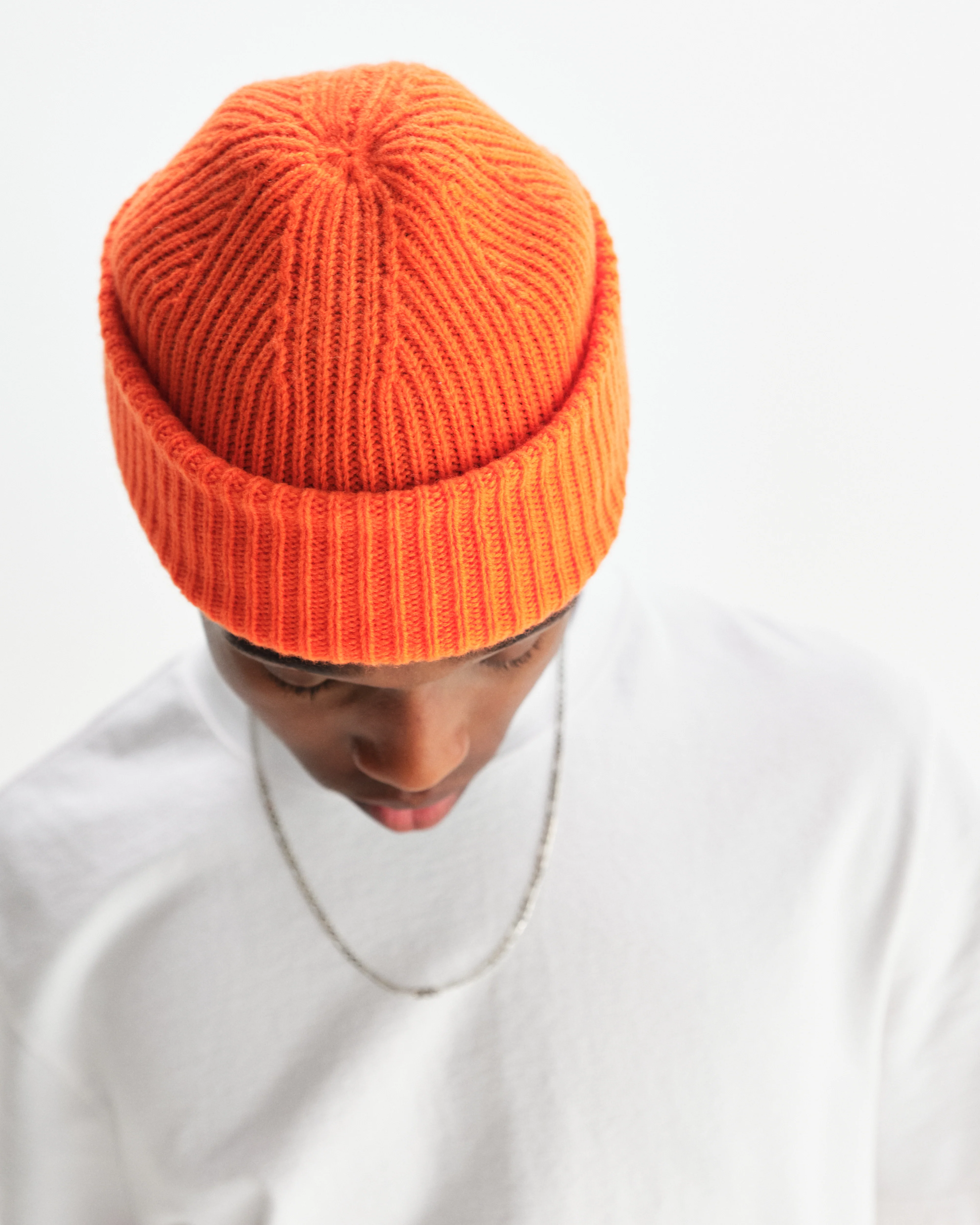 Brook - Orange Single Rib Wool Beanie - Image 2