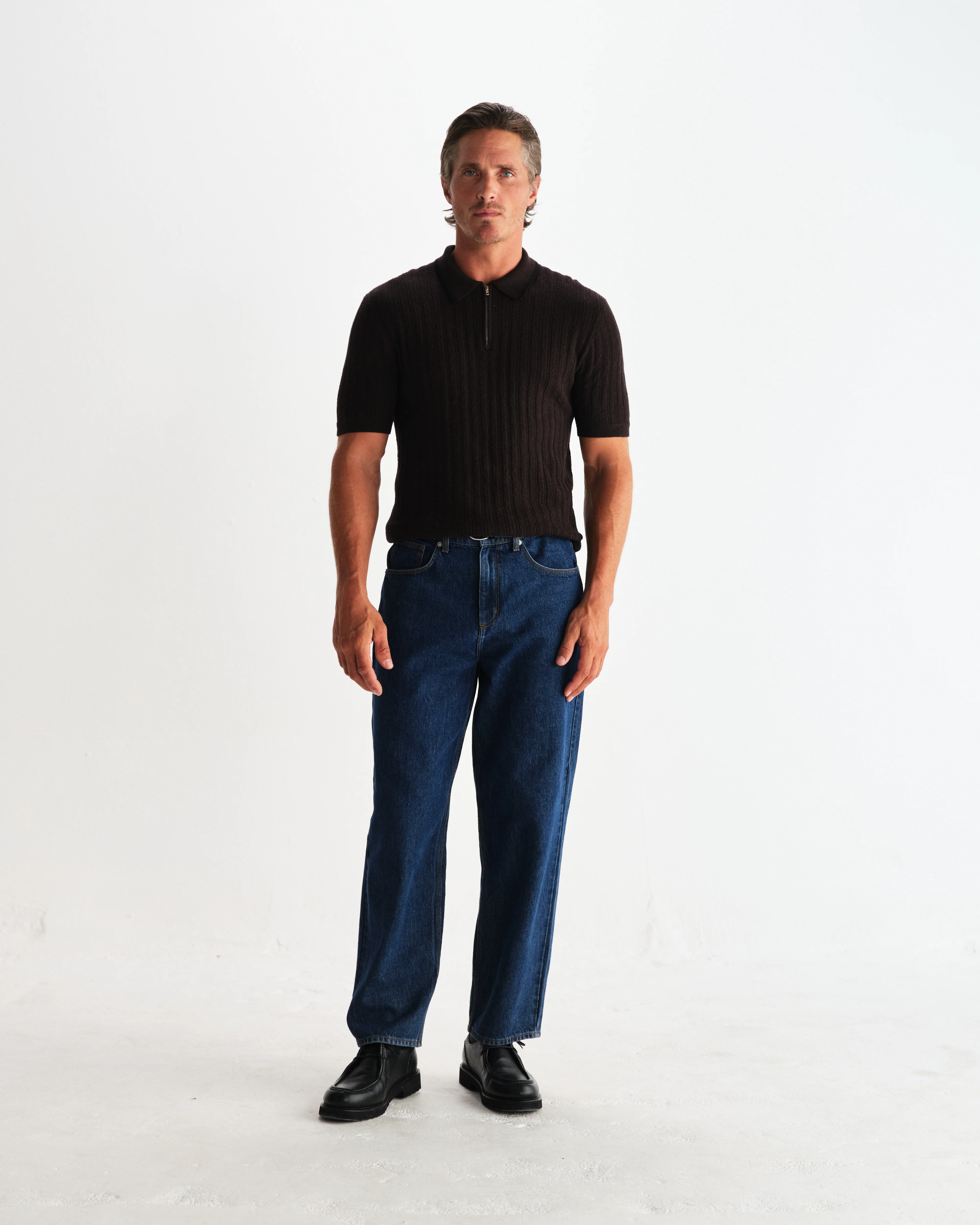 Bury - Dark Brown Stripe Zip Polo - Image 4