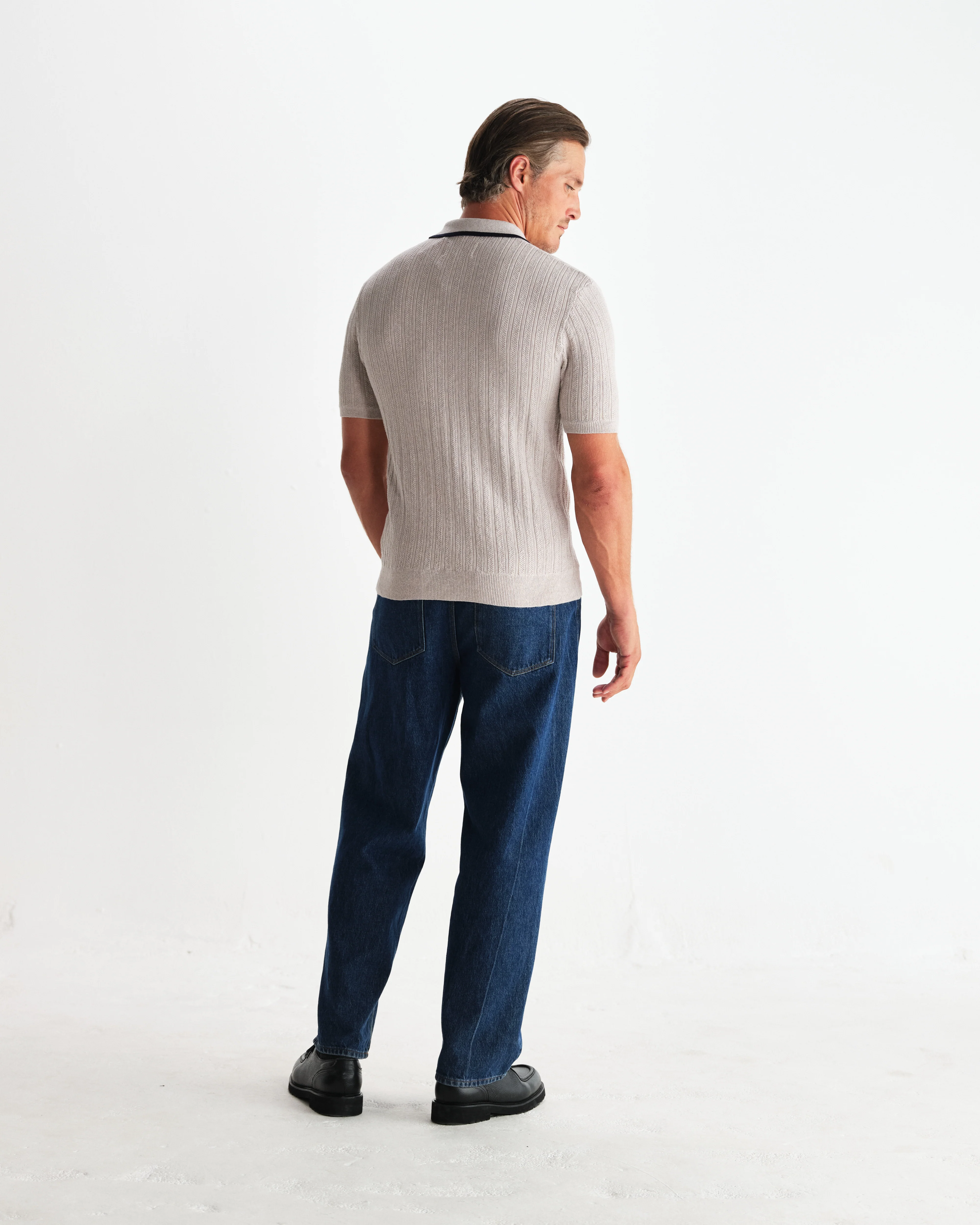 Bury - Natural Melange Stripe Zip Polo - Image 6