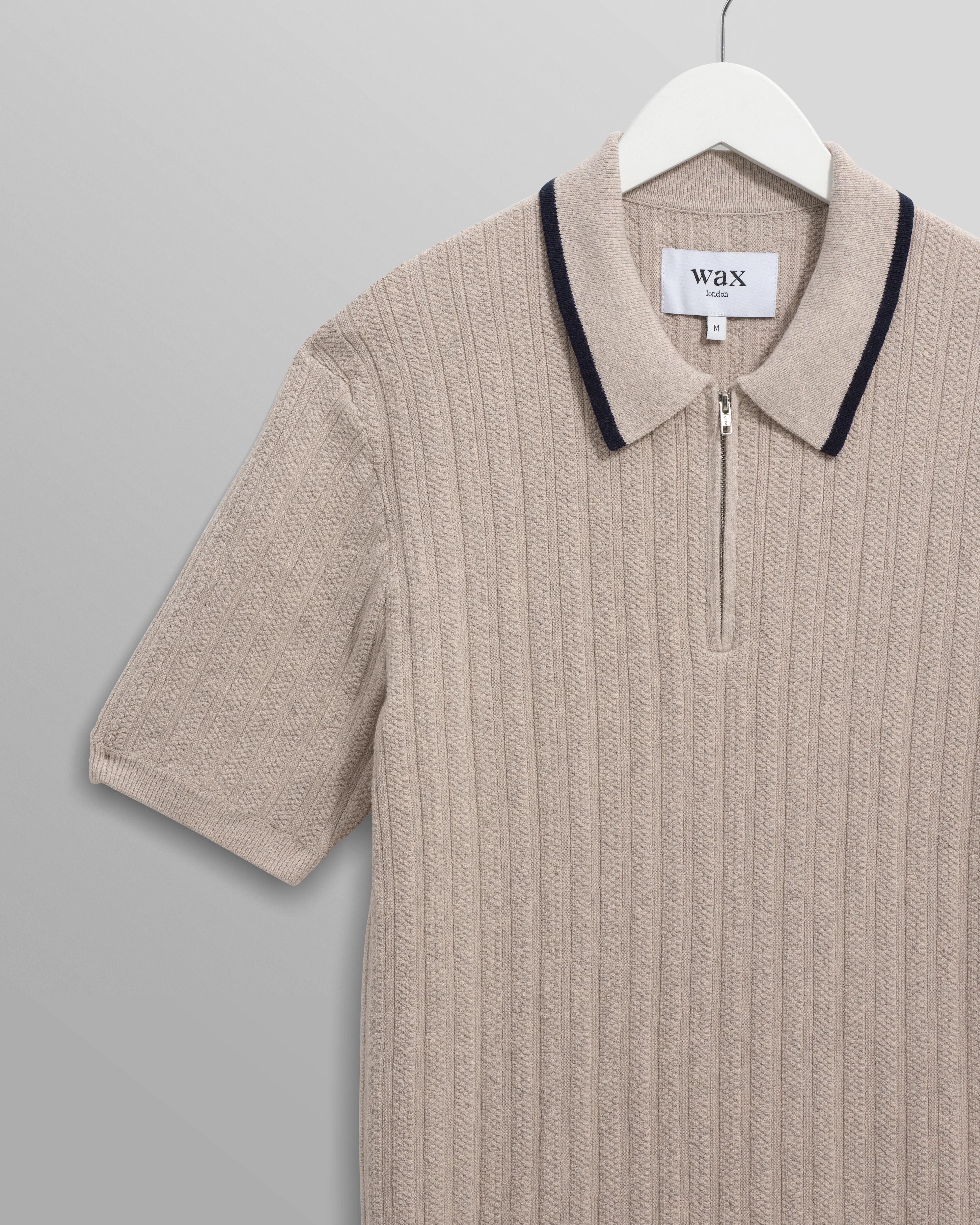 Bury - Natural Melange Stripe Zip Polo - Image 7