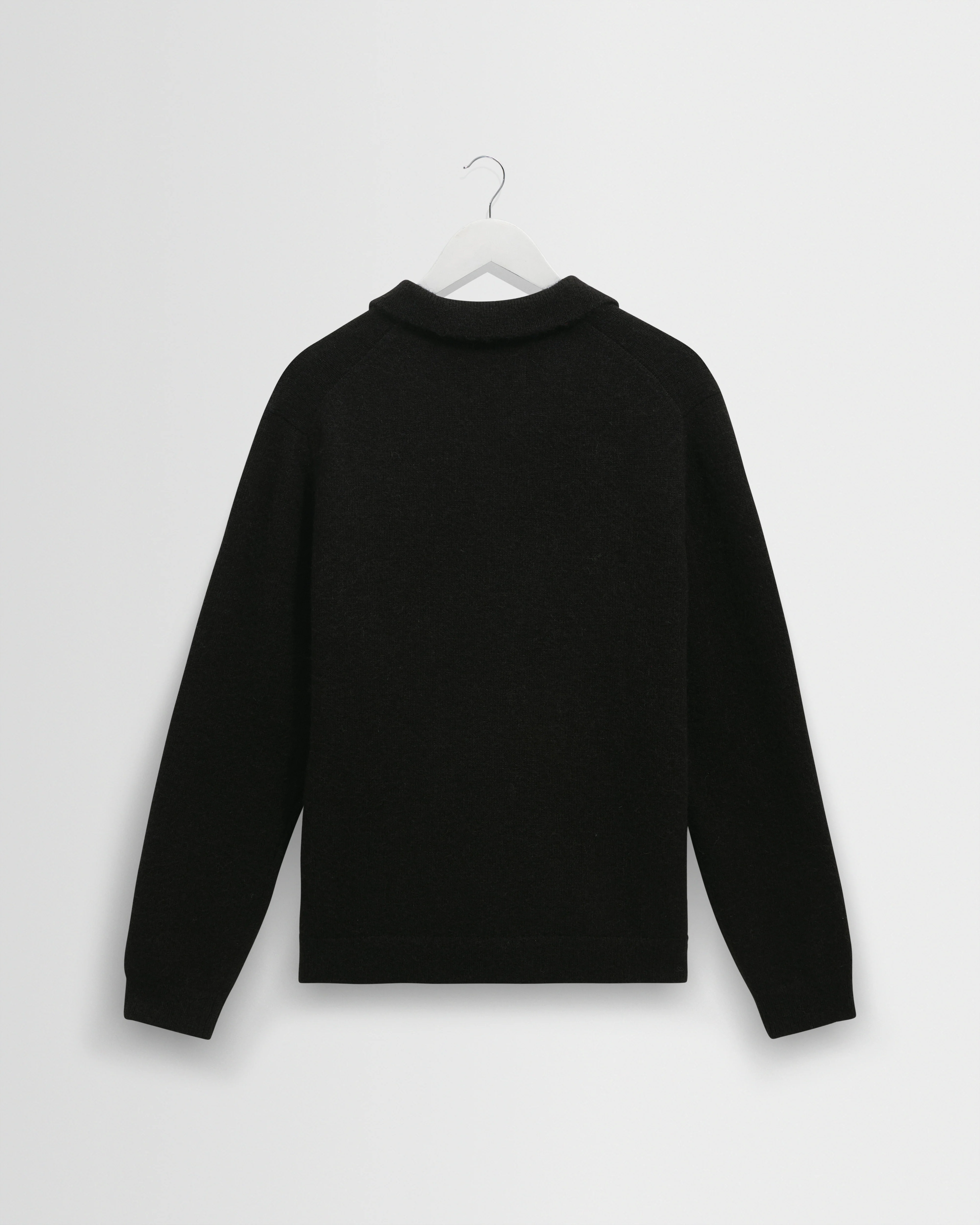 Carter - Black Open Collar Fluffy Wool Knit Polo - Image 2