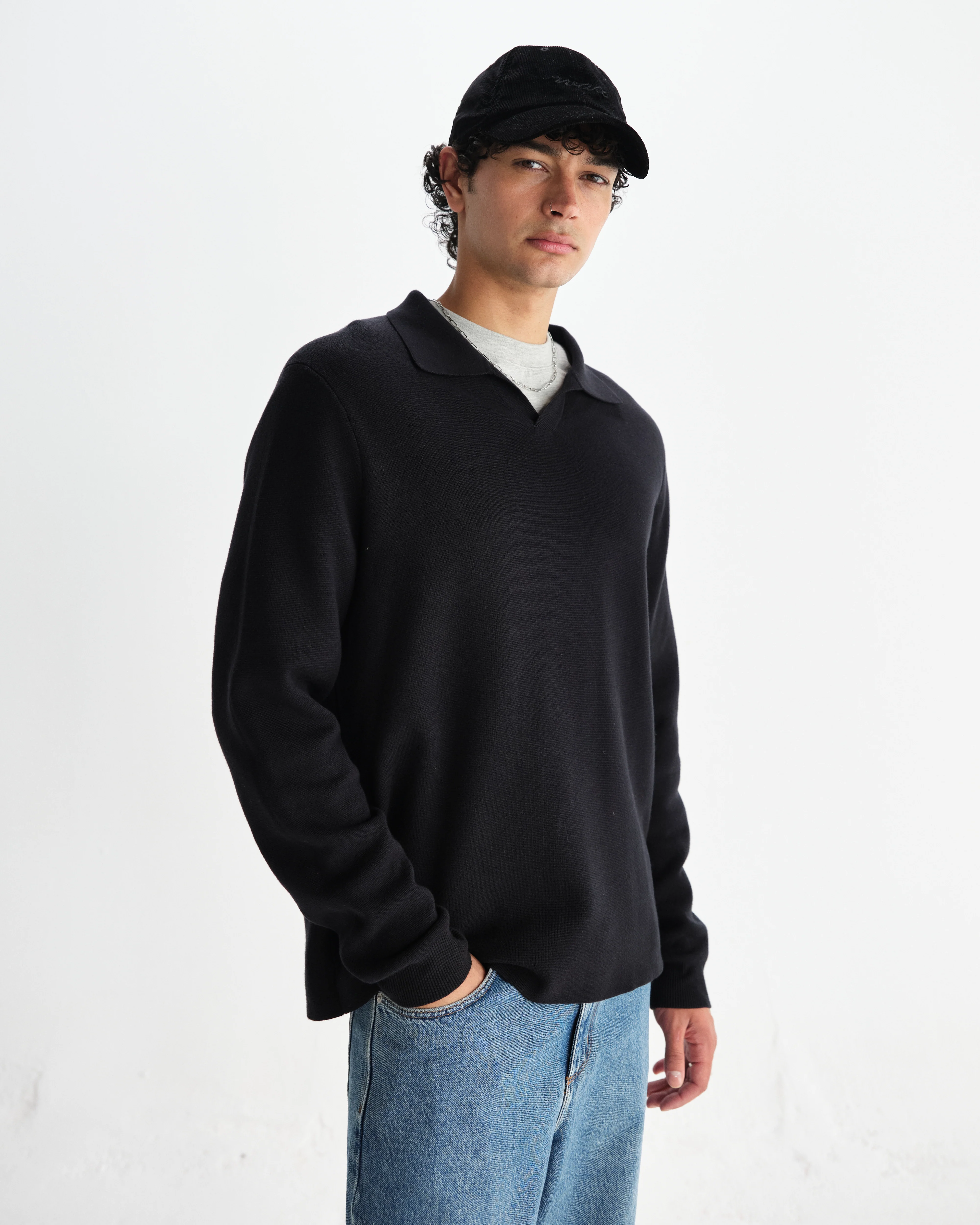 Carter - Black Open Collar Milano Knit Polo - Image 2
