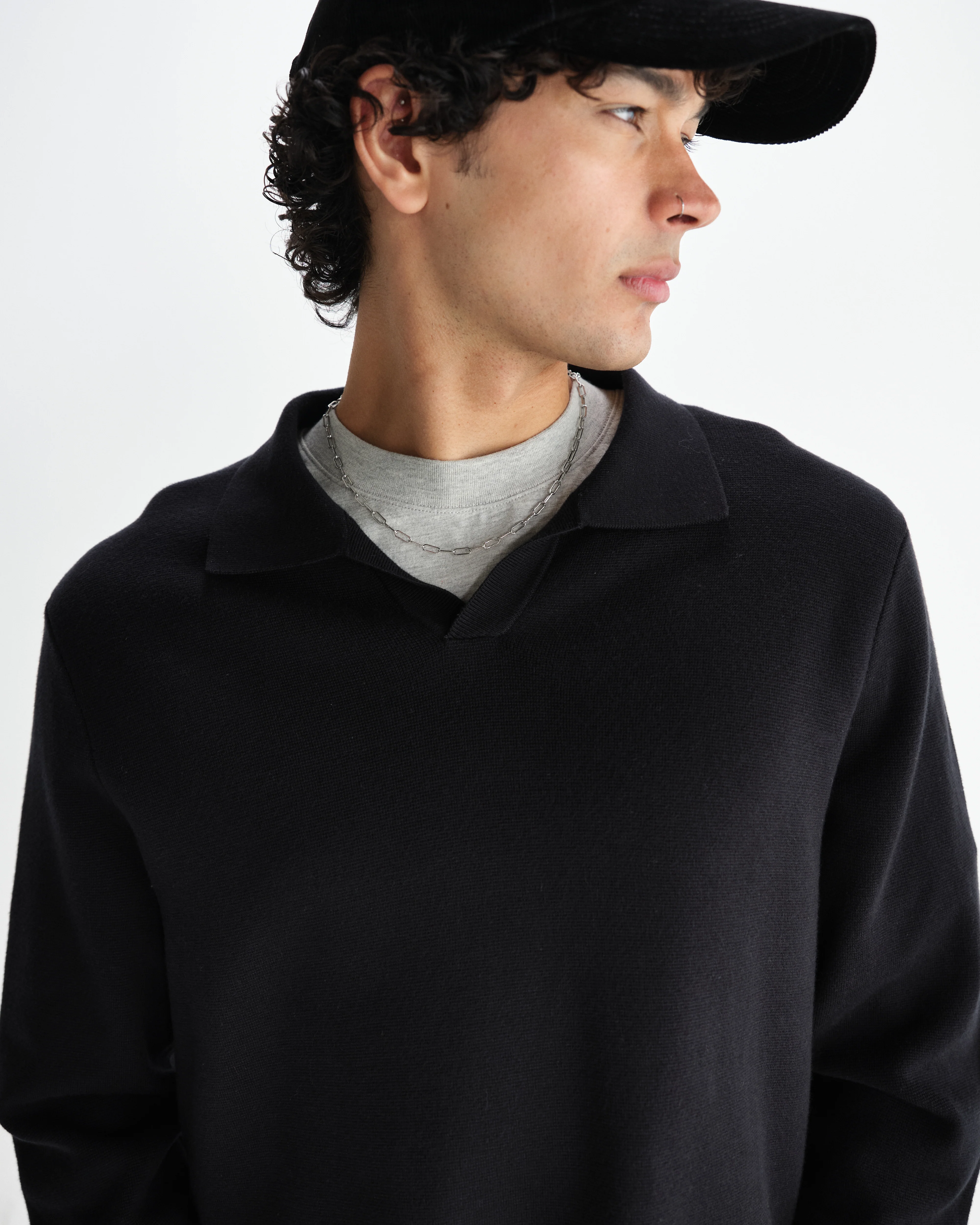Carter - Black Open Collar Milano Knit Polo - Image 3