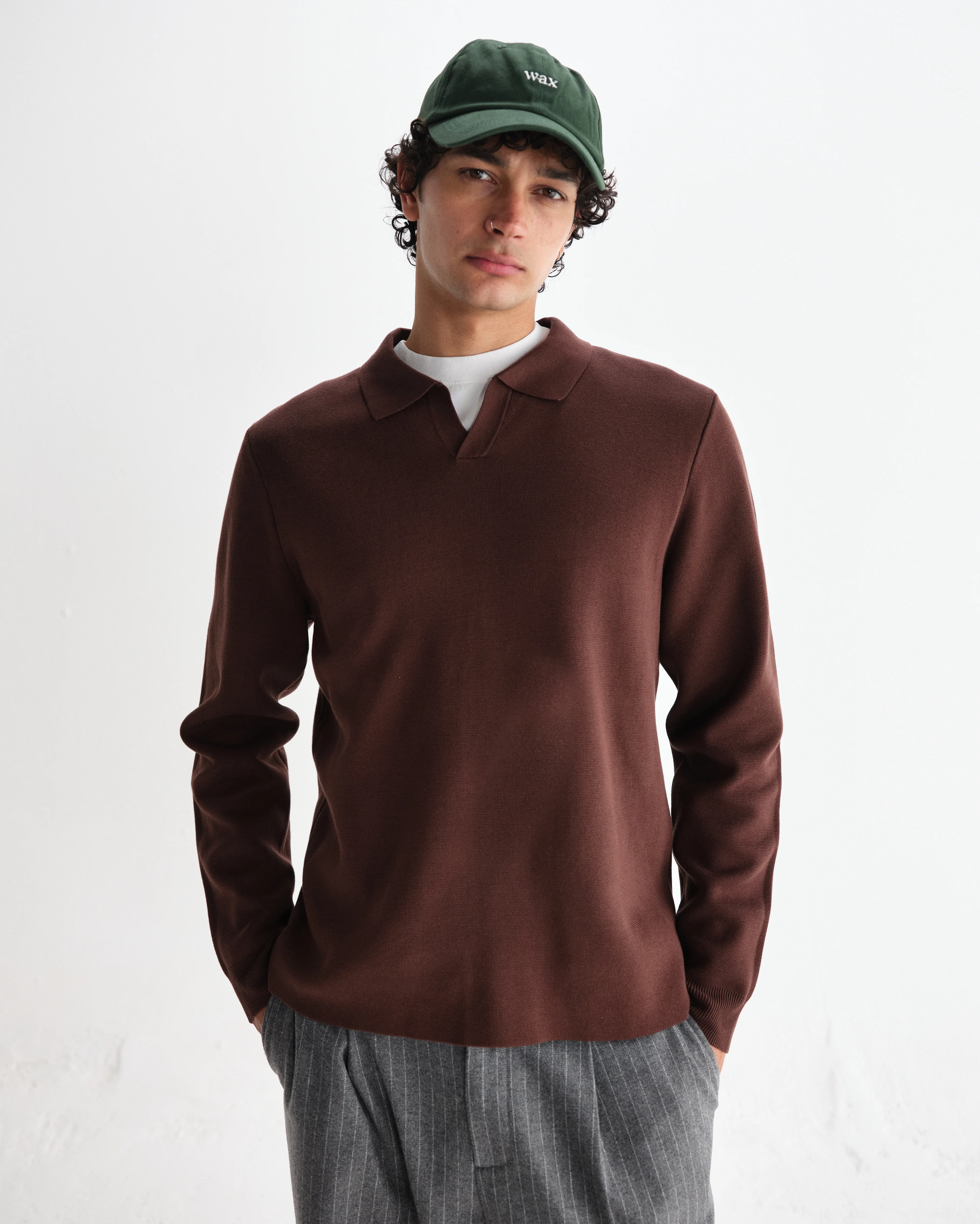 Carter - Brown Open Collar Milano Knit Polo - Image 2