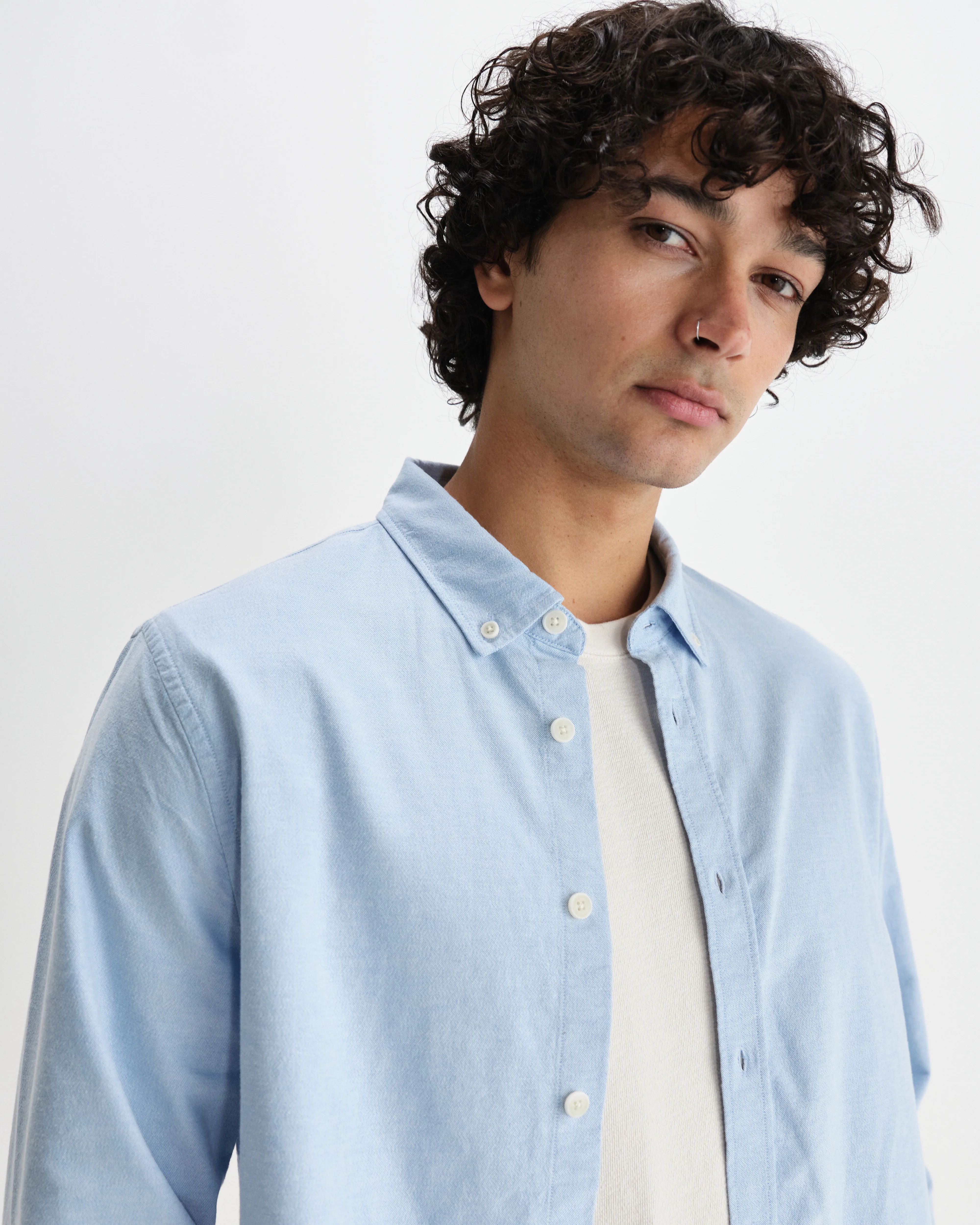 Caspian - Pale Blue Cotton Oxford Shirt - Image 3