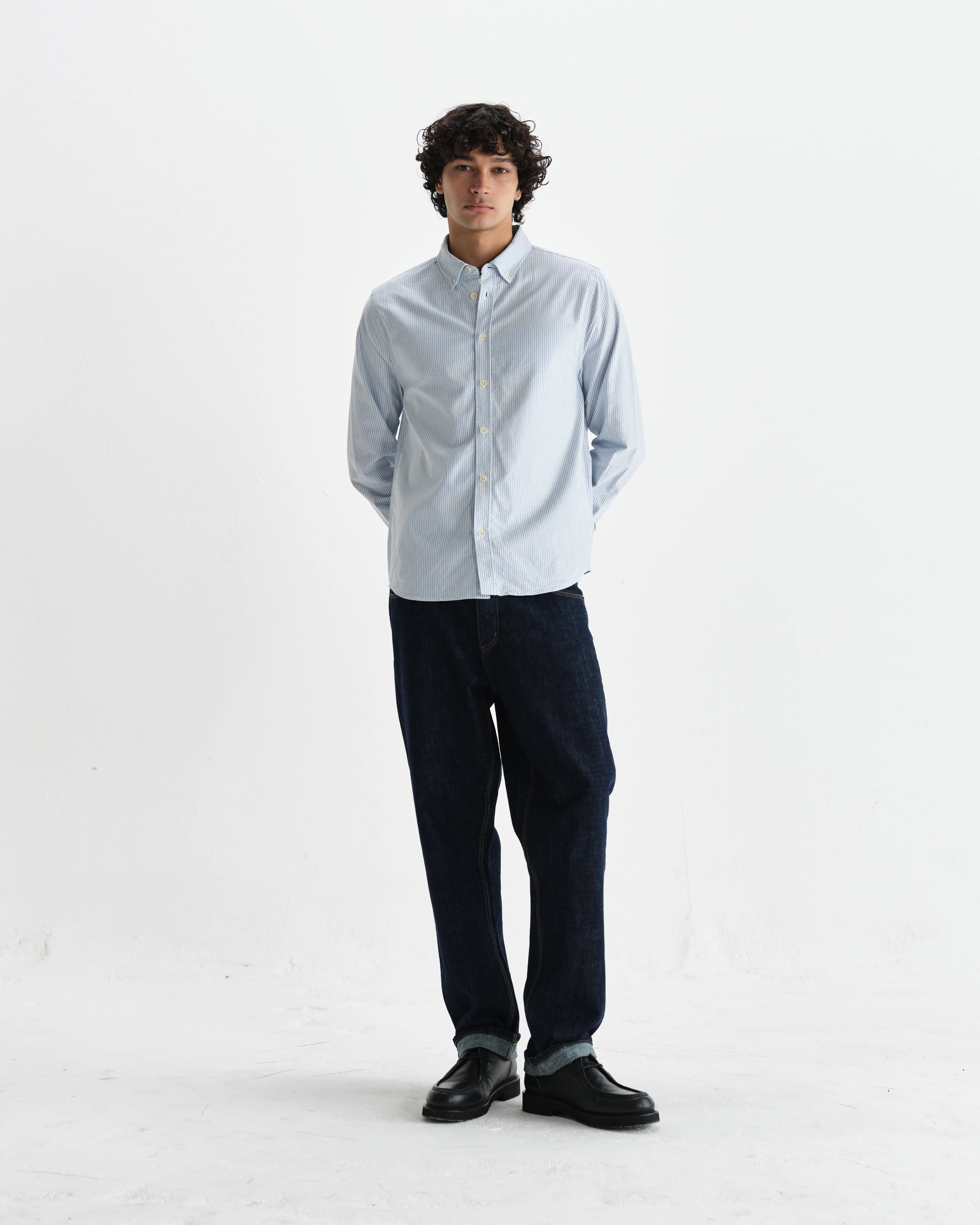 Caspian - White And Blue Stripe Cotton Oxford Shirt - Image 4