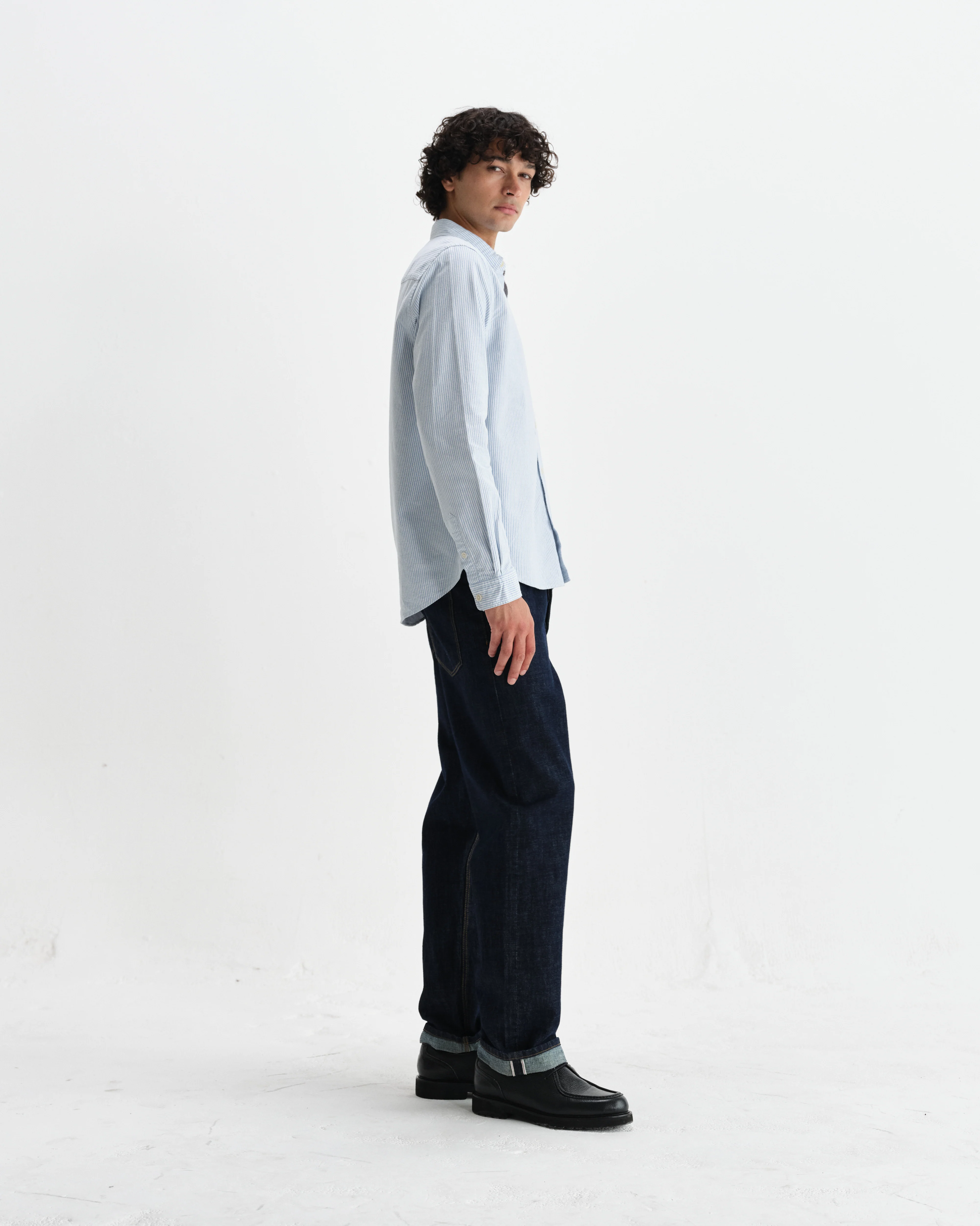 Caspian - White And Blue Stripe Cotton Oxford Shirt - Image 5