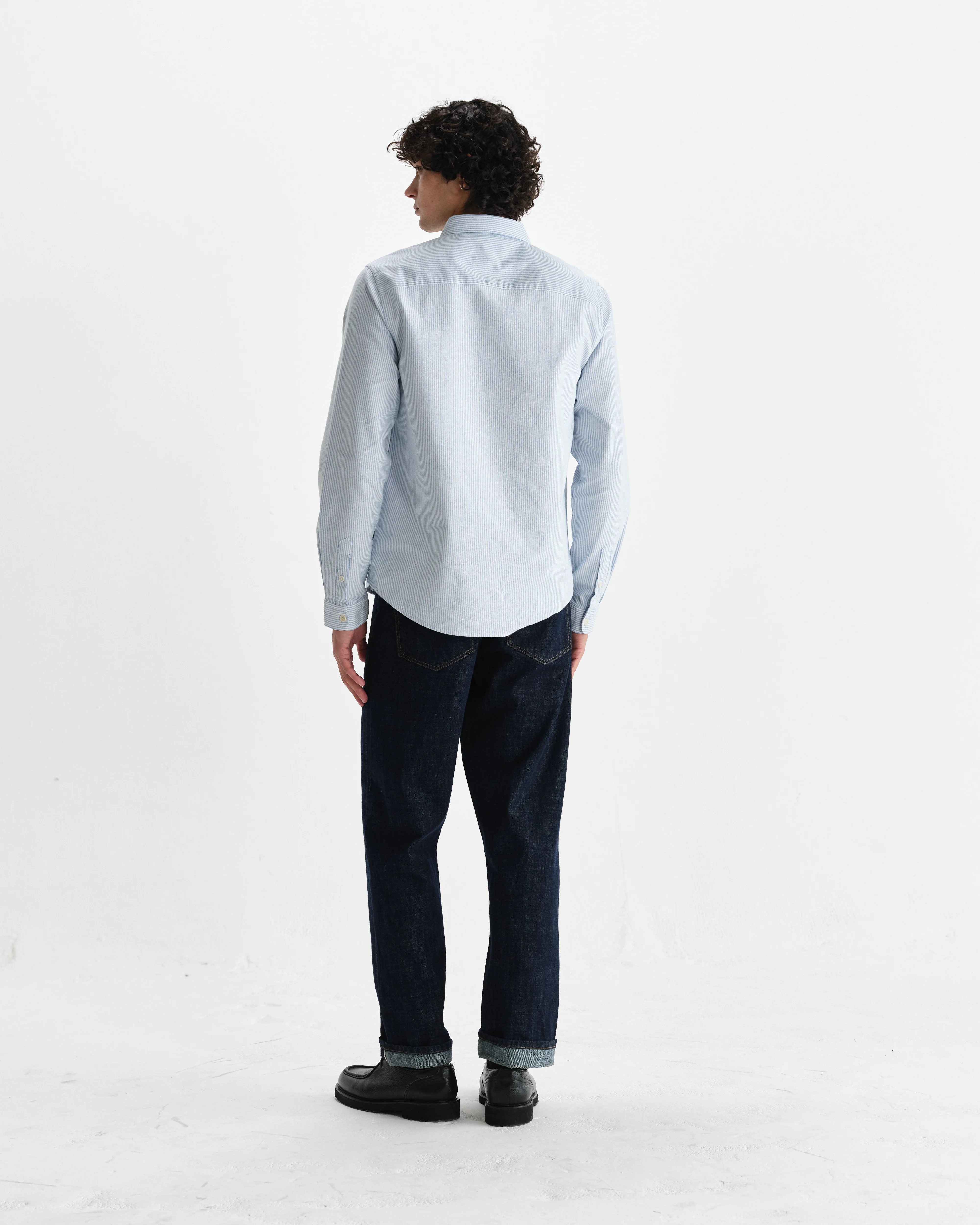 Caspian - White And Blue Stripe Cotton Oxford Shirt - Image 6