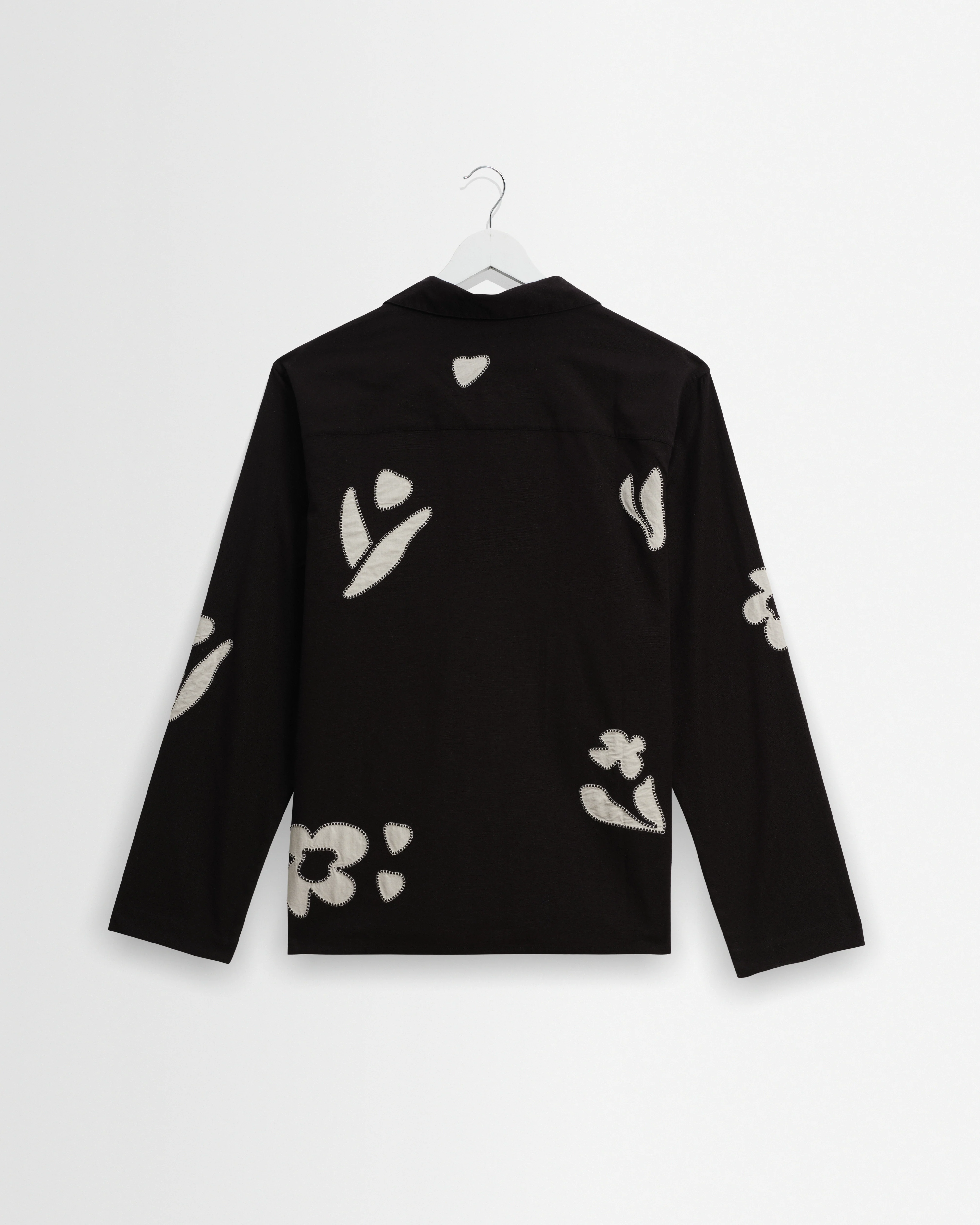 Corey - Black And Beige Abstract Applique Cotton-Linen Shirt - Image 9