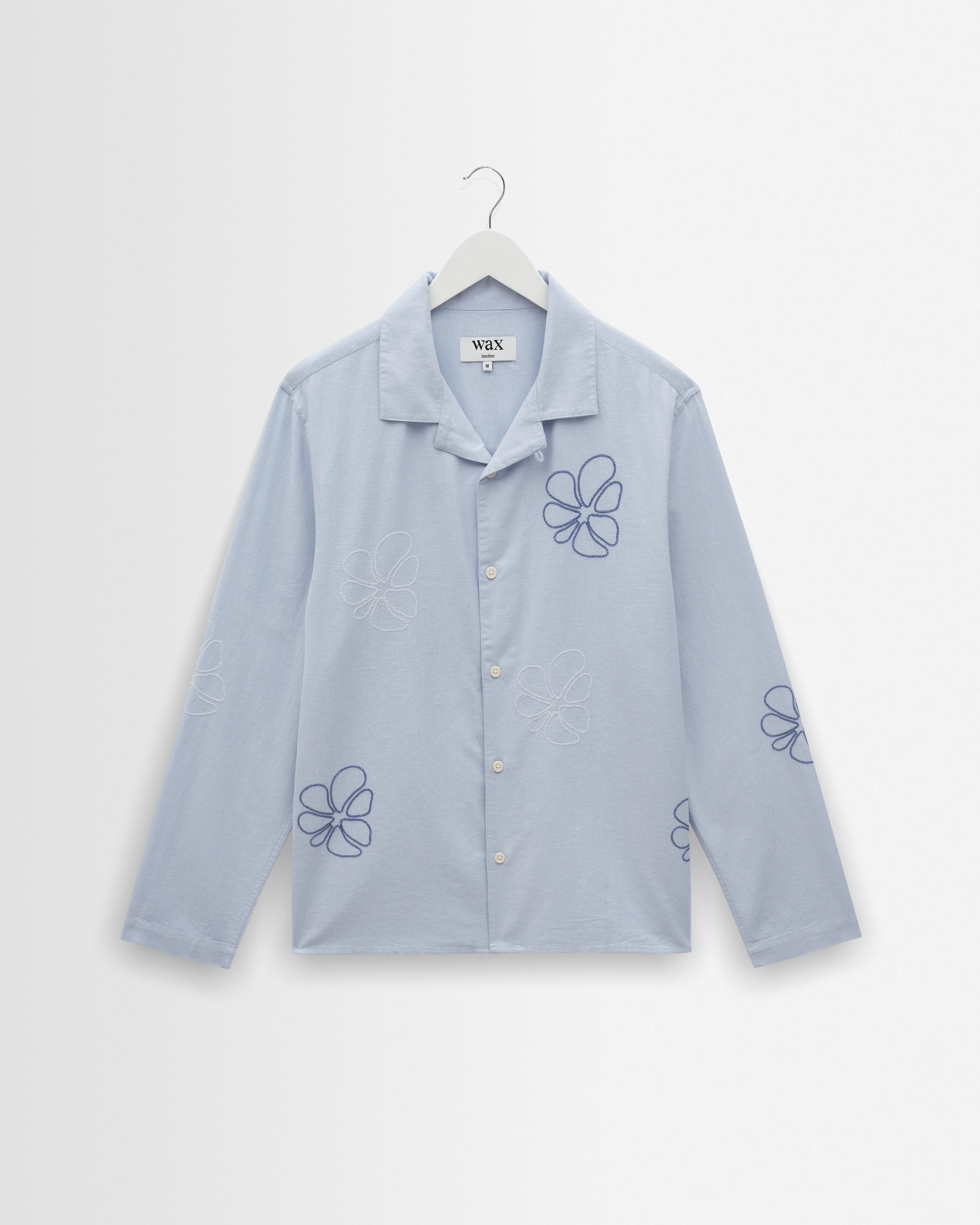 Corey - Blue Cross Stitch Doodle Cotton-Linen Shirt