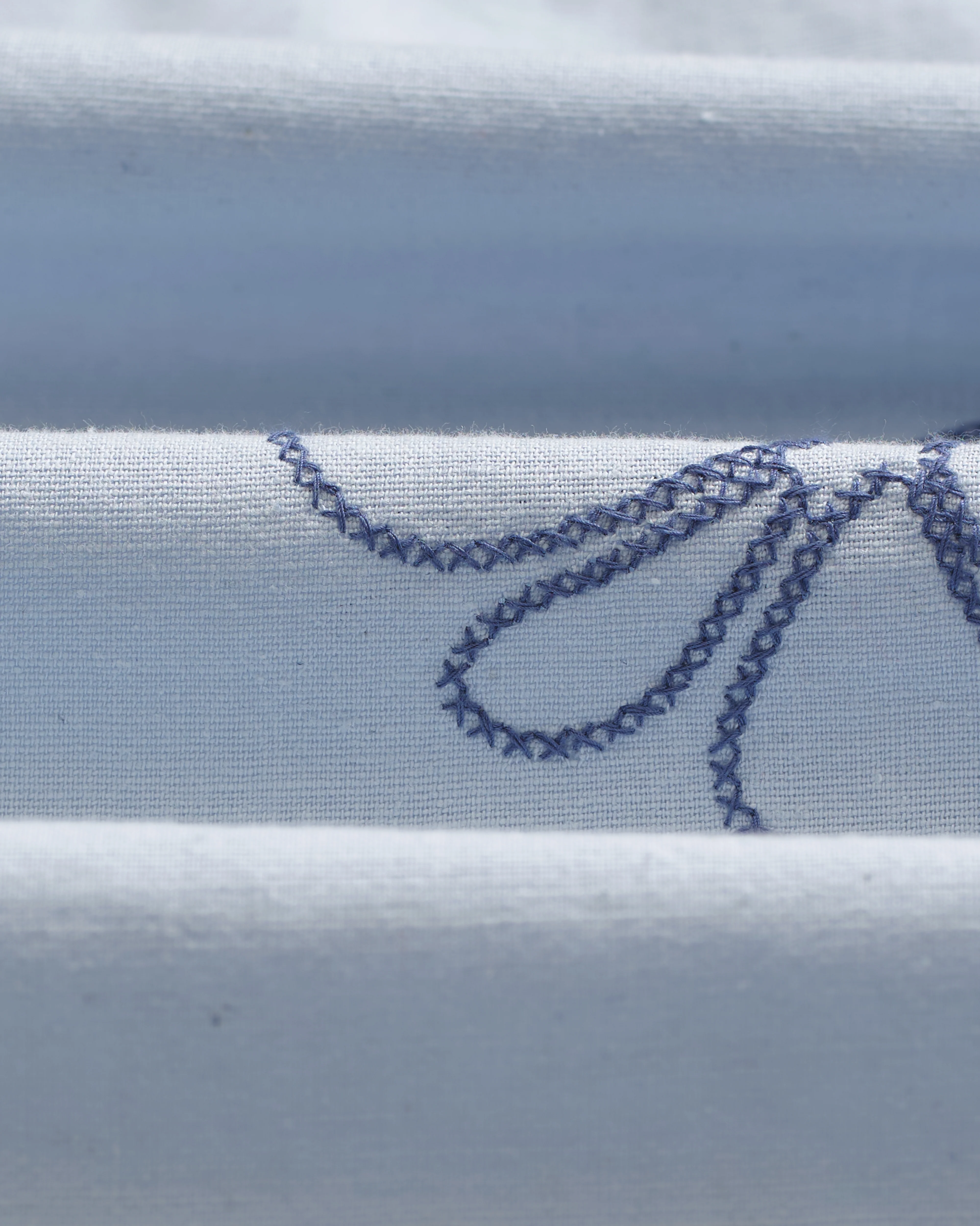 Corey - Blue Cross Stitch Doodle Cotton-Linen Shirt - Image 10