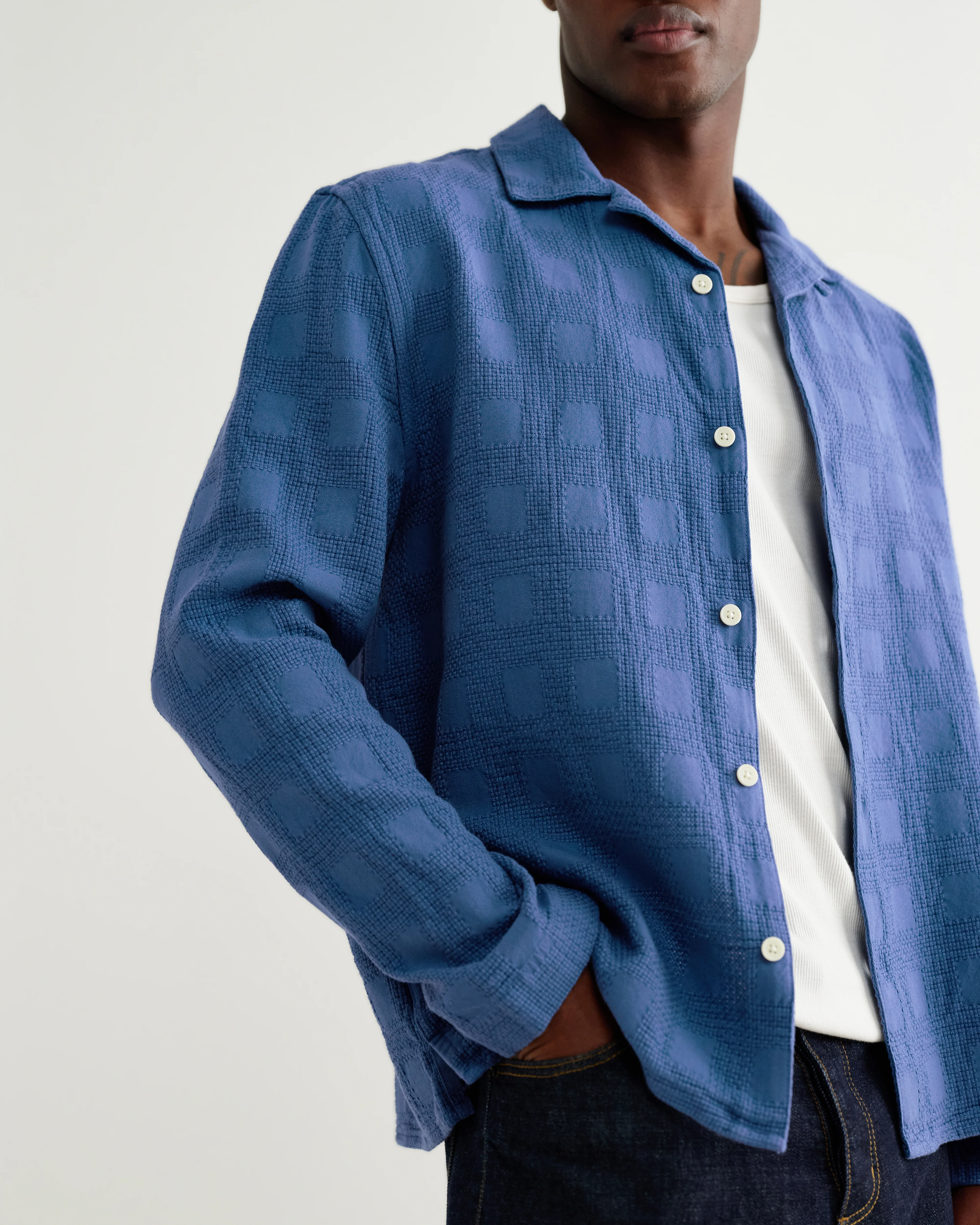 Corey - Blue Dobby Check Cotton Shirt - Image 4