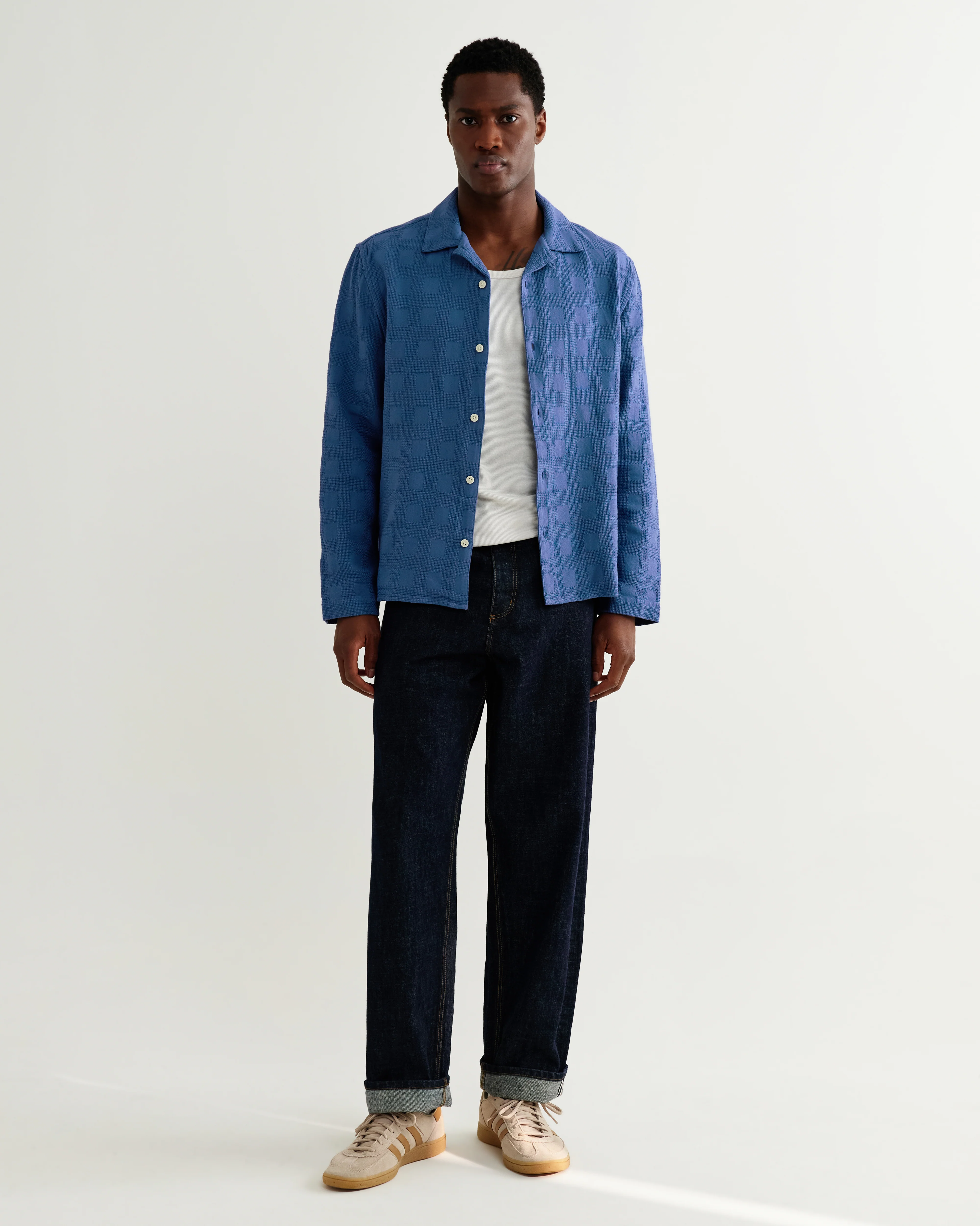 Corey - Blue Dobby Check Cotton Shirt - Image 5