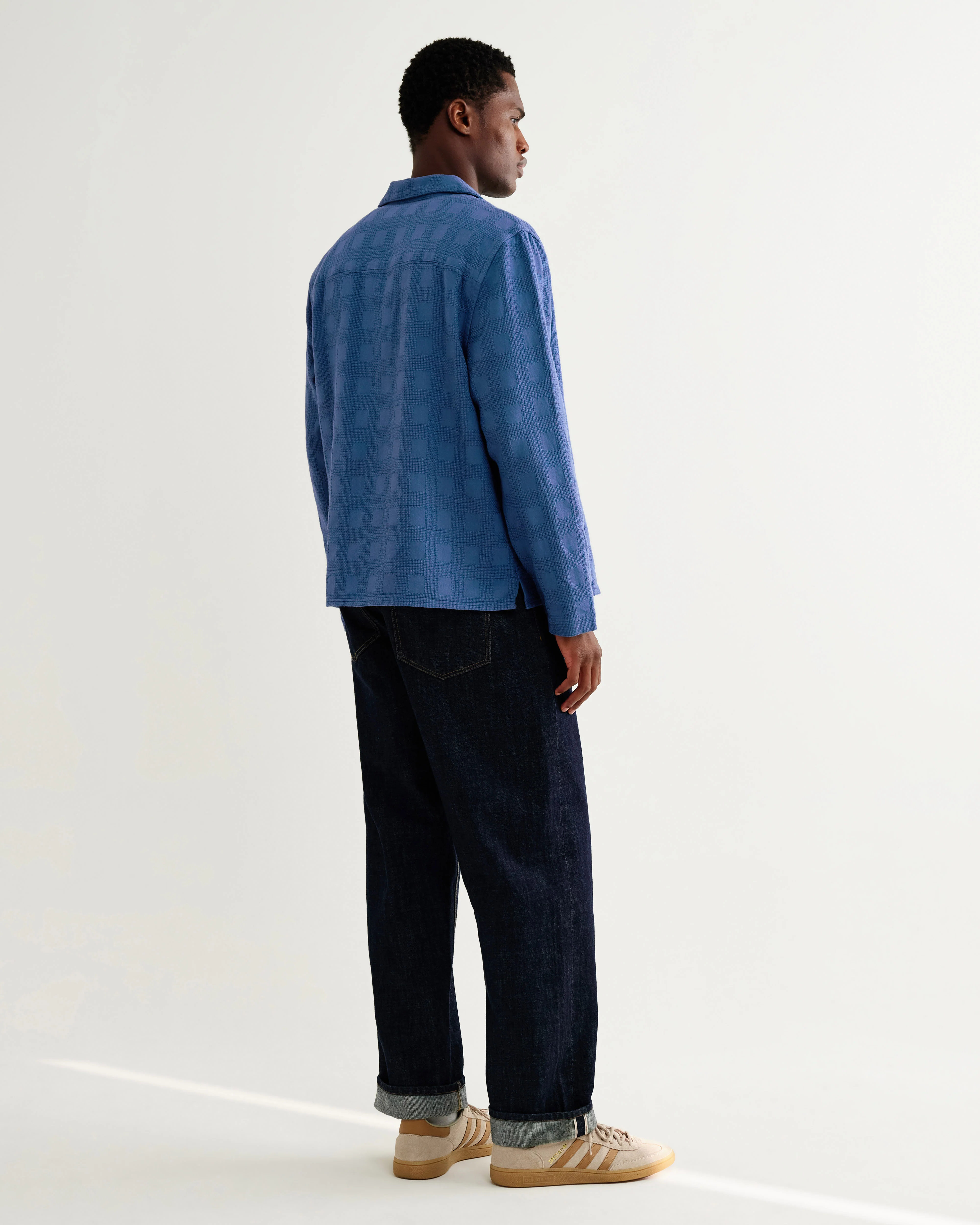 Corey - Blue Dobby Check Cotton Shirt - Image 7