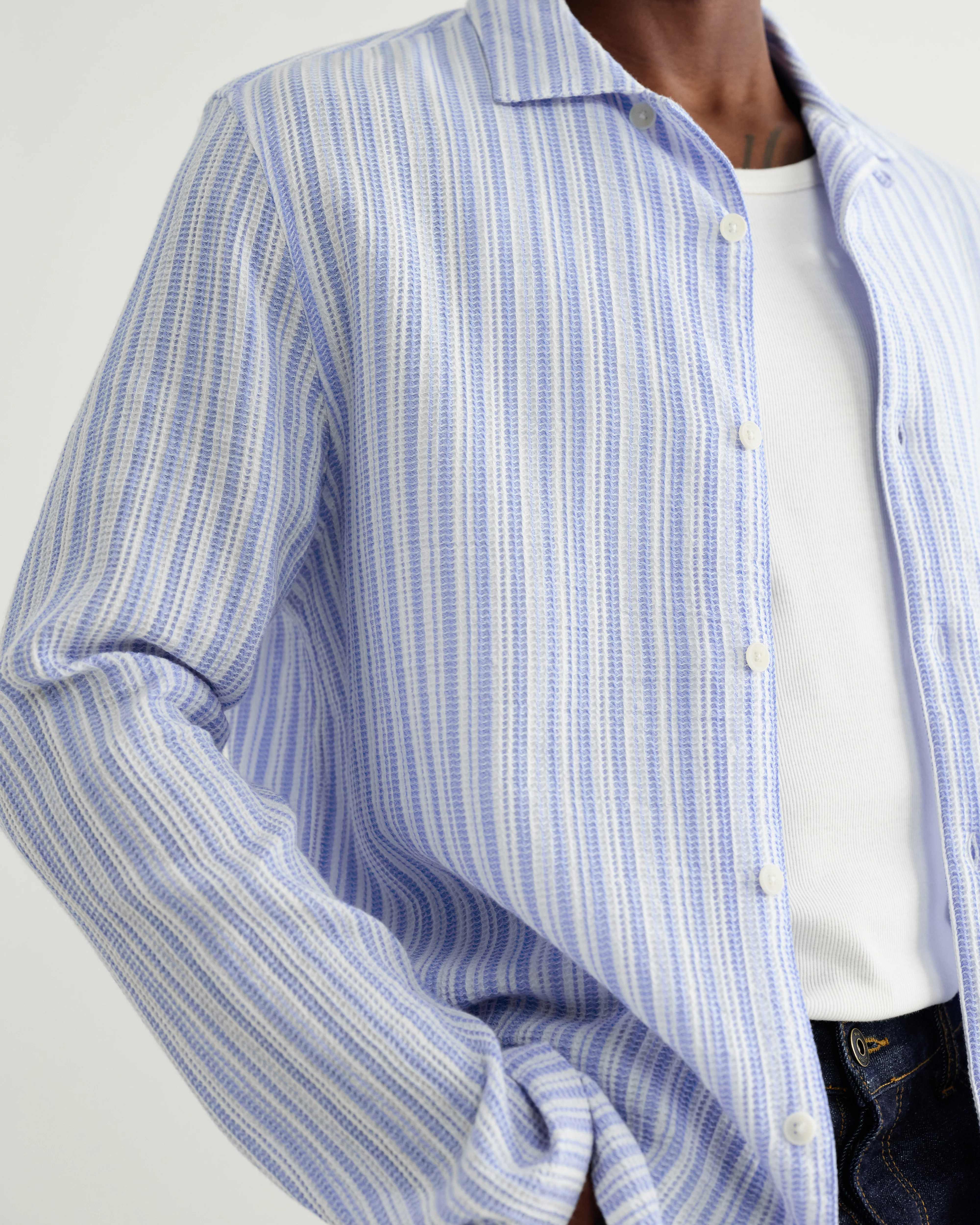 Corey - Bright Blue Cotton Twisted Stripe Shirt - Image 4