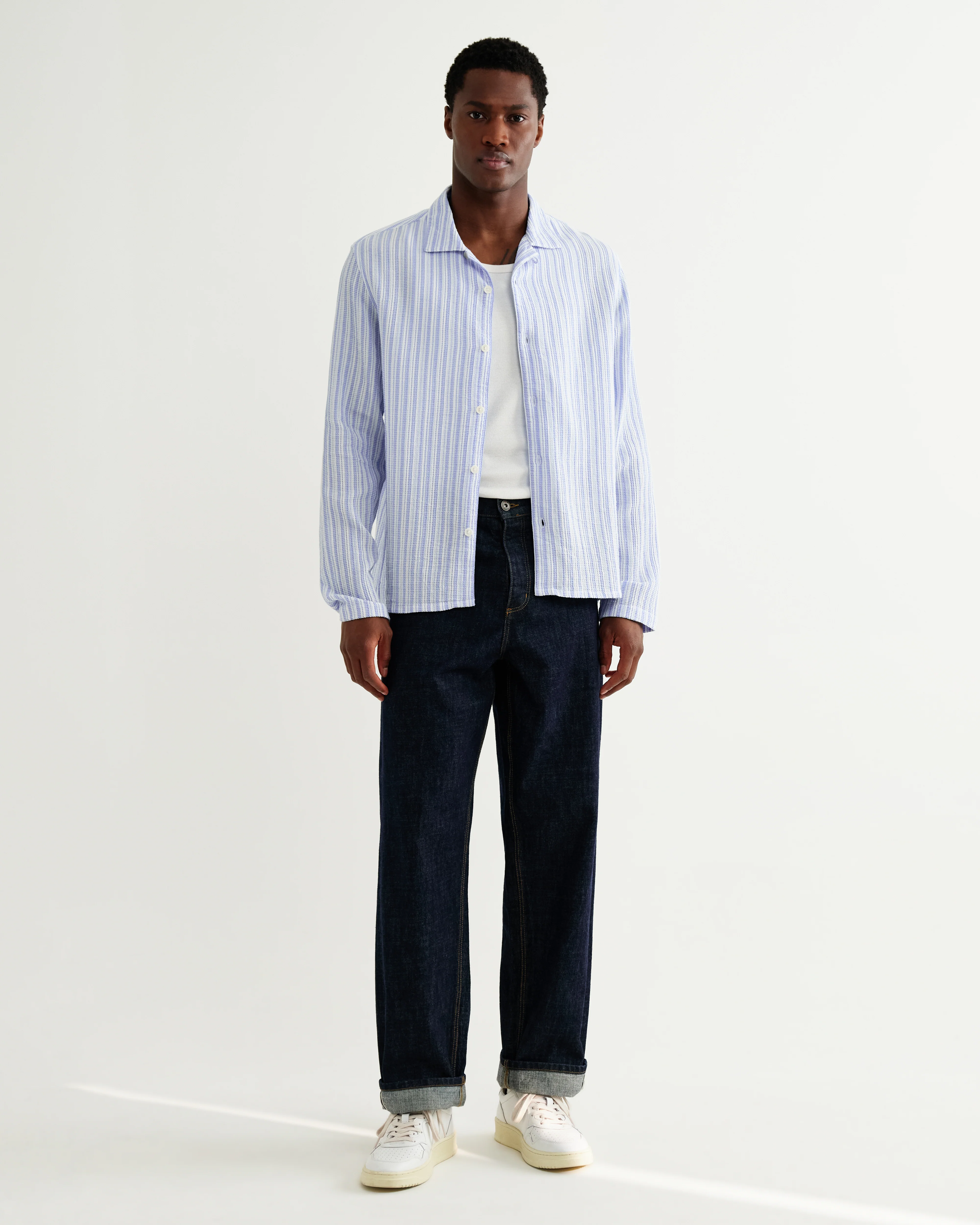 Corey - Bright Blue Cotton Twisted Stripe Shirt - Image 5