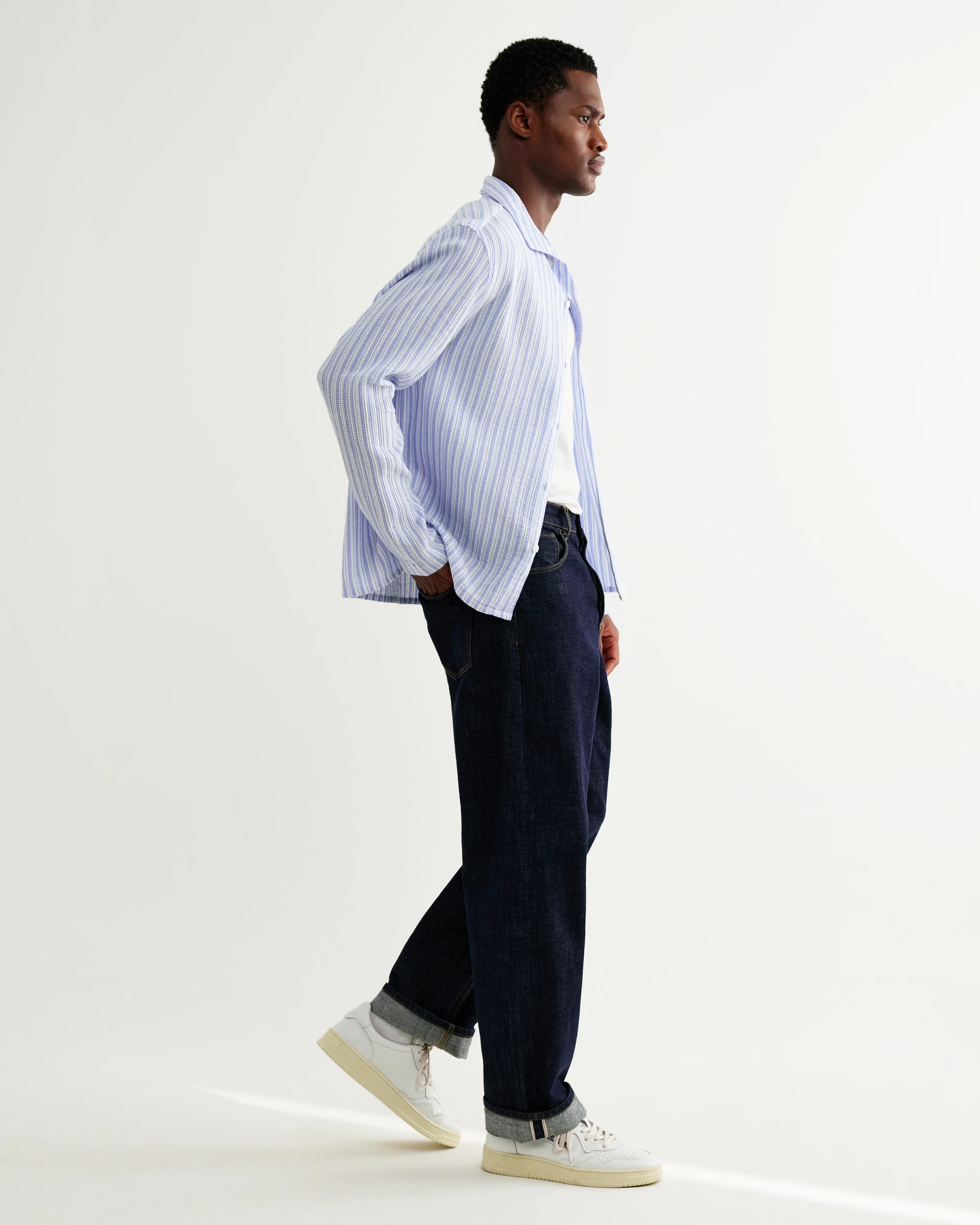 Corey - Bright Blue Cotton Twisted Stripe Shirt - Image 6