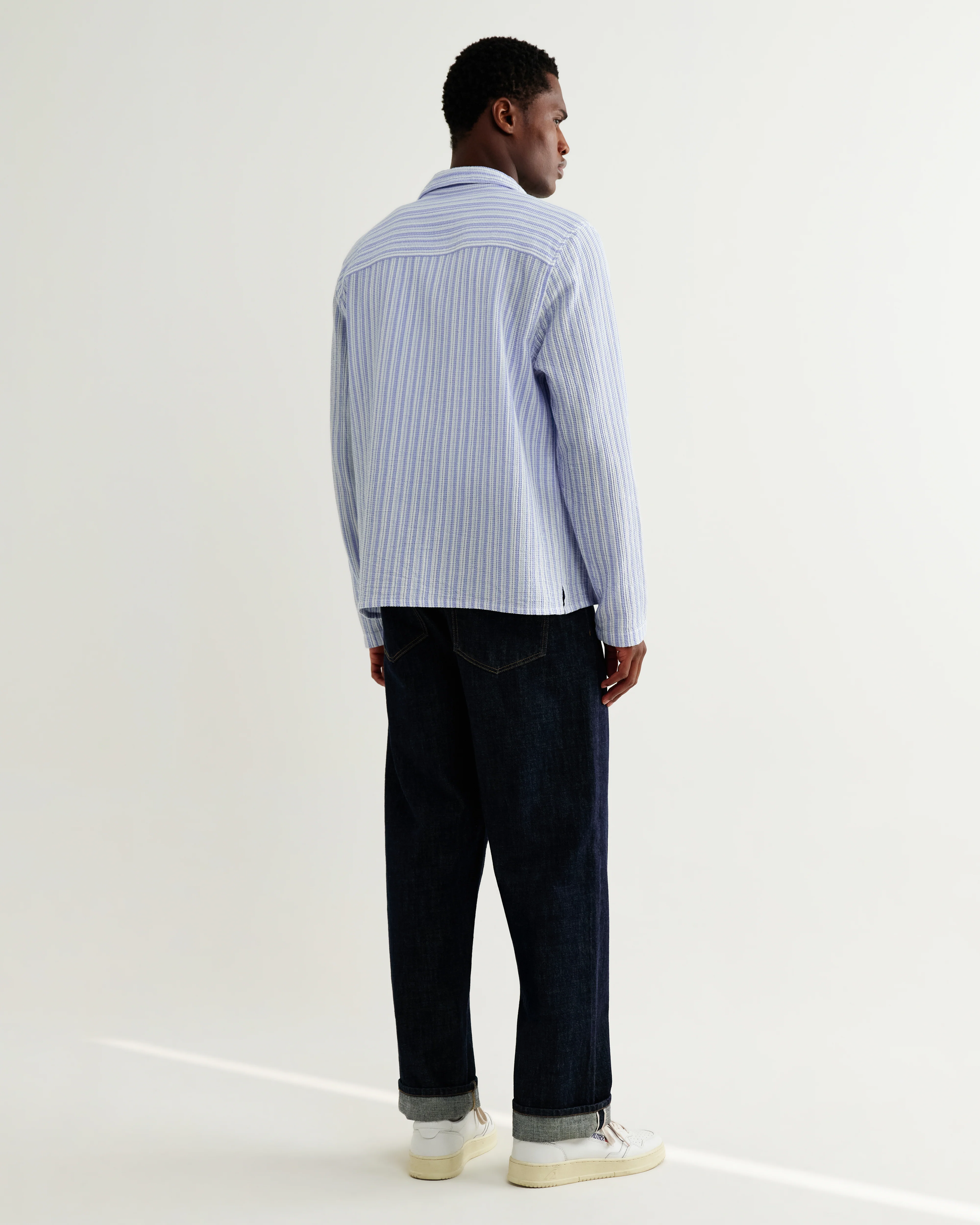 Corey - Bright Blue Cotton Twisted Stripe Shirt - Image 7