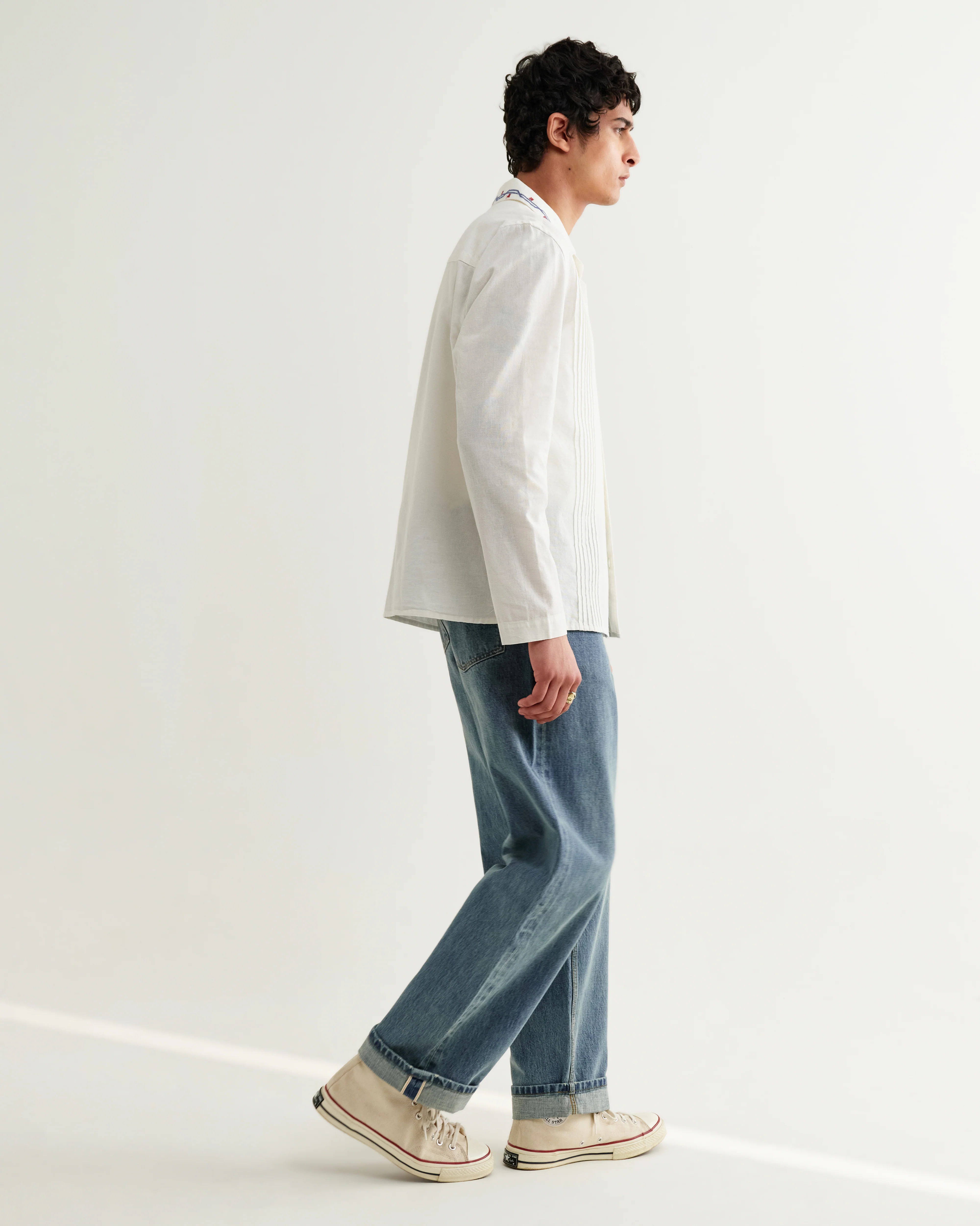 Corey - Ecru Pintuck Border Cotton-Linen Shirt - Image 5